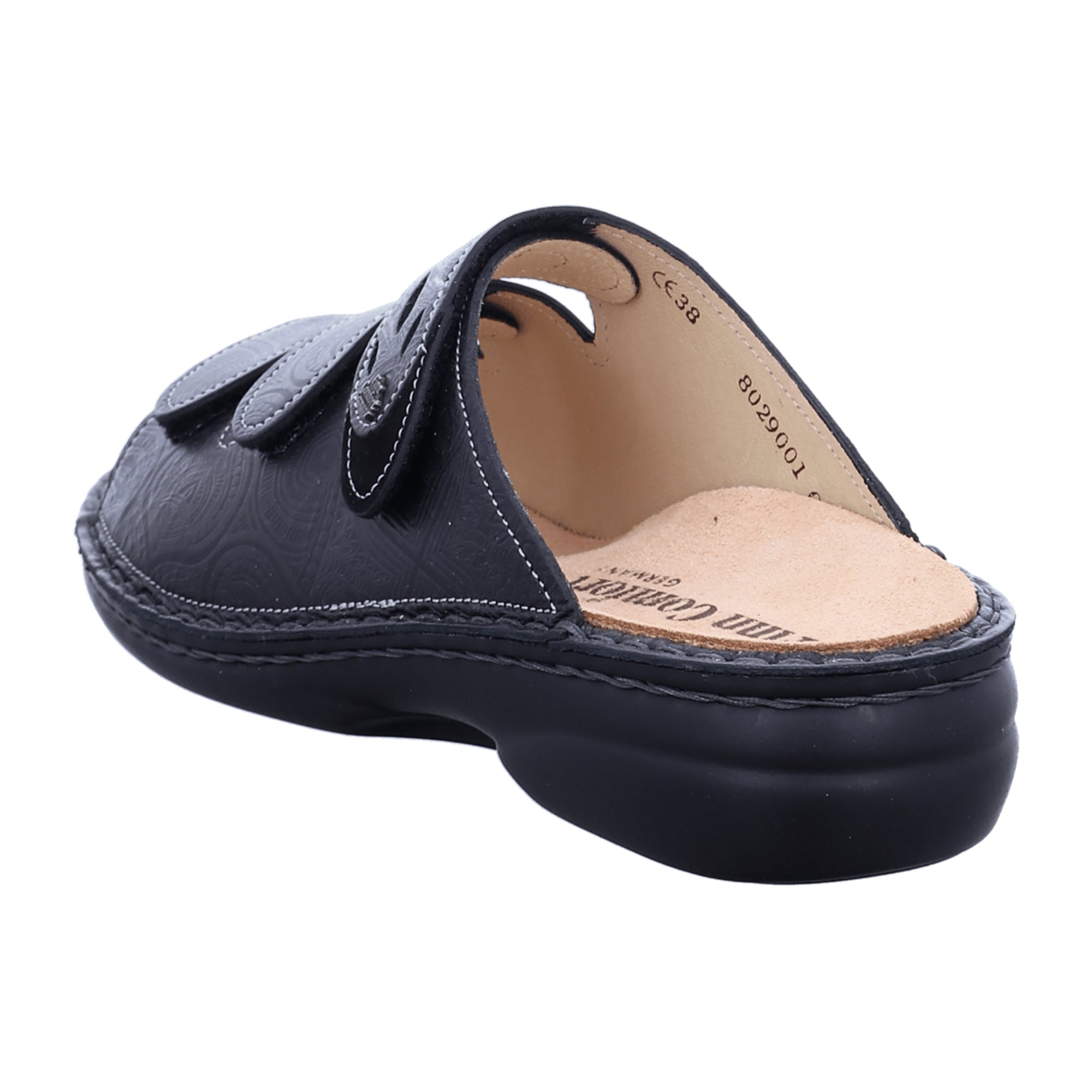 Finn Comfort Kos Women's Slide Sandals - Comfortable Black Leather Slides with Adjustable Straps and Soft Footbed