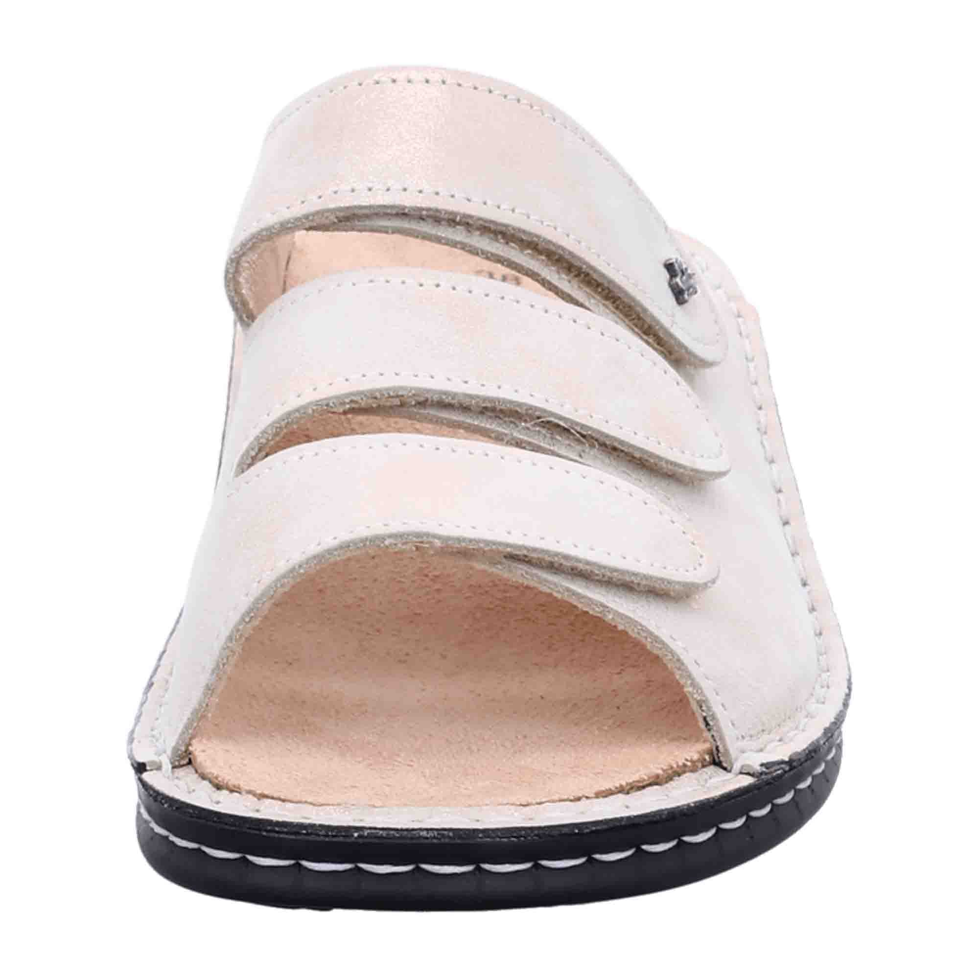 Finn Comfort Hellas Women's Slides - Beige Champagne Nuvola, Comfortable Leather Sandals with Removable Insoles
