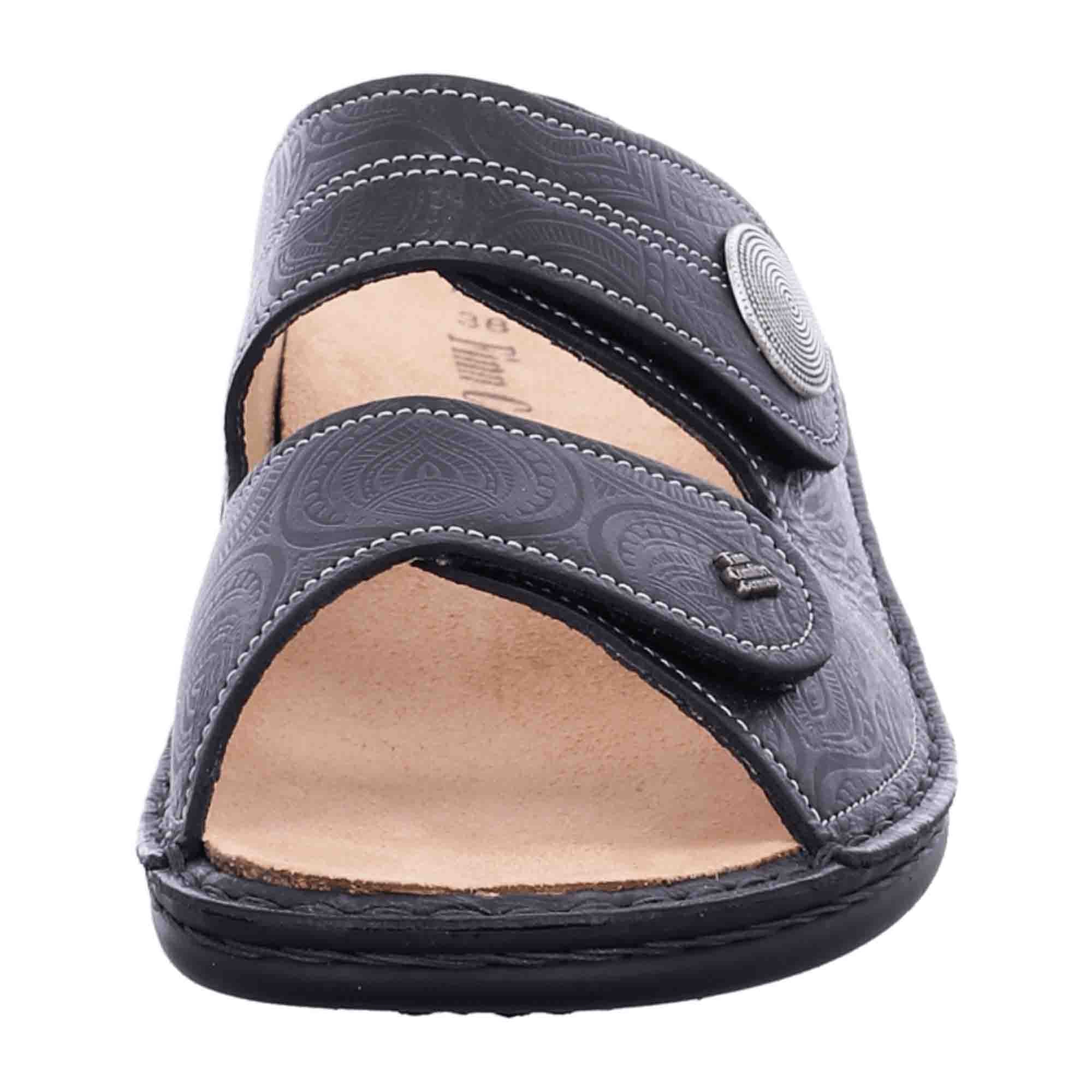 Finn Comfort Sansibar Women's Slides - Black Leather Comfort Sandals with Orthopedic Footbed