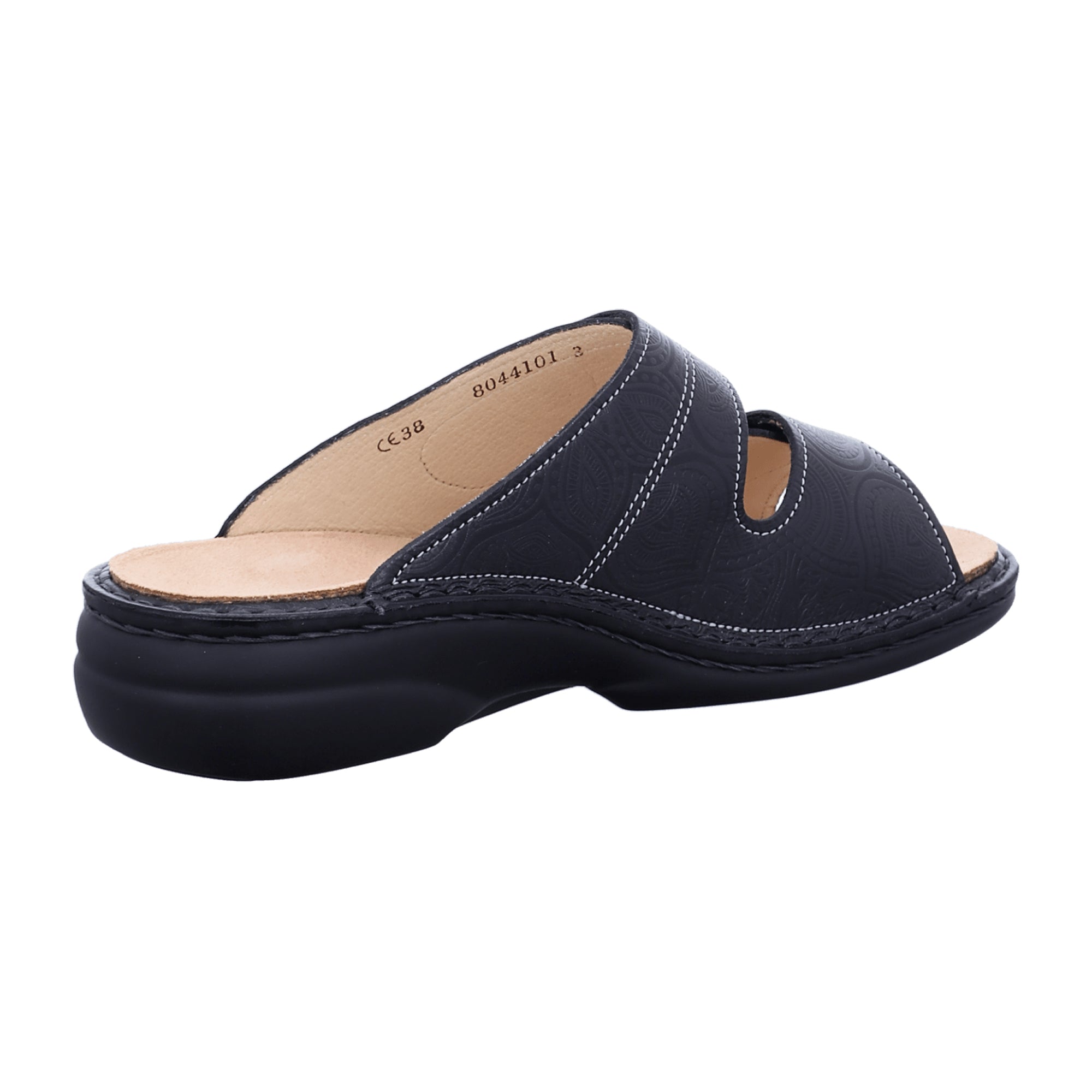 Finn Comfort Sansibar Women's Slides - Black Leather Comfort Sandals with Orthopedic Footbed