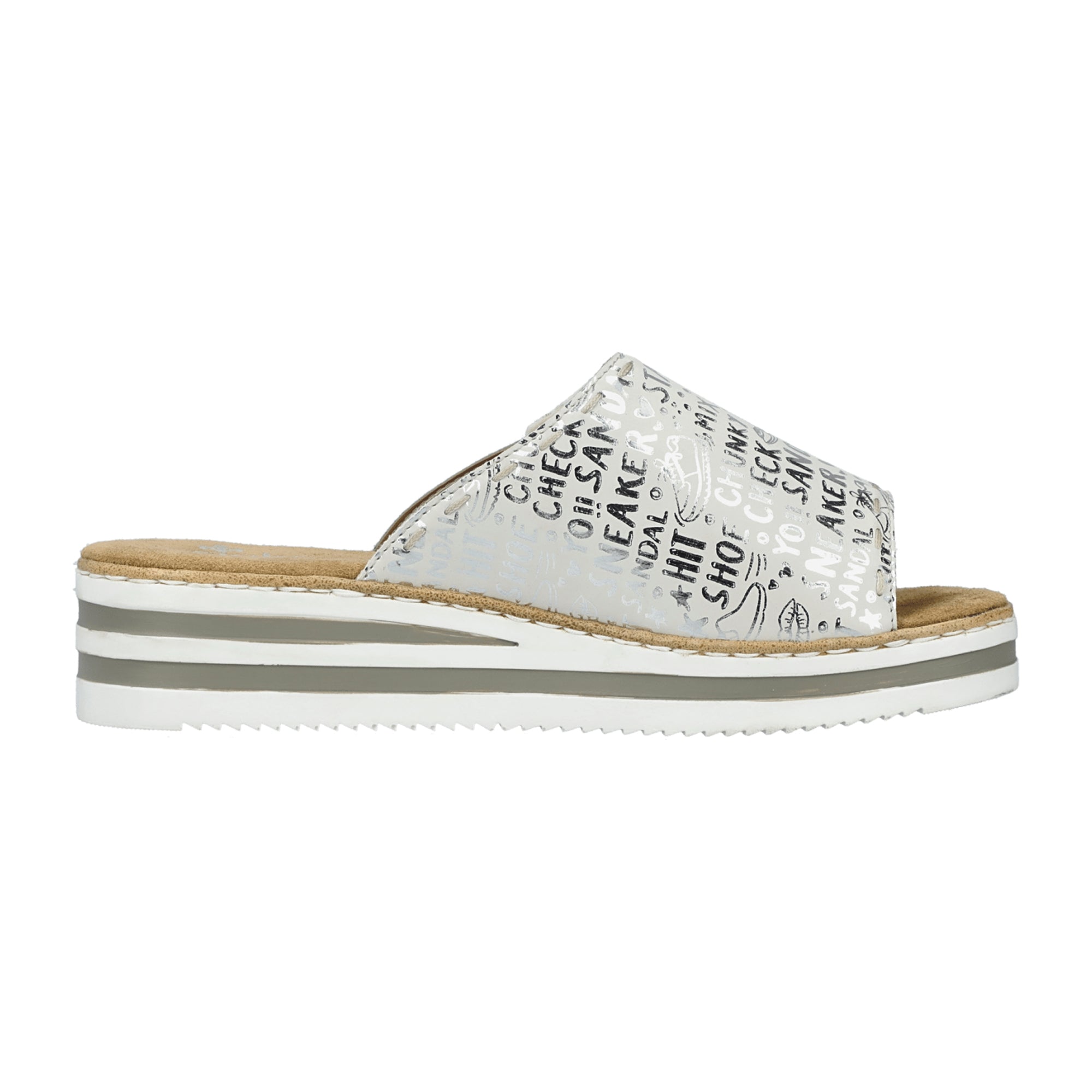 Rieker Women's Silver Slide Sandals with Velcro Strap and Cushioned Sole