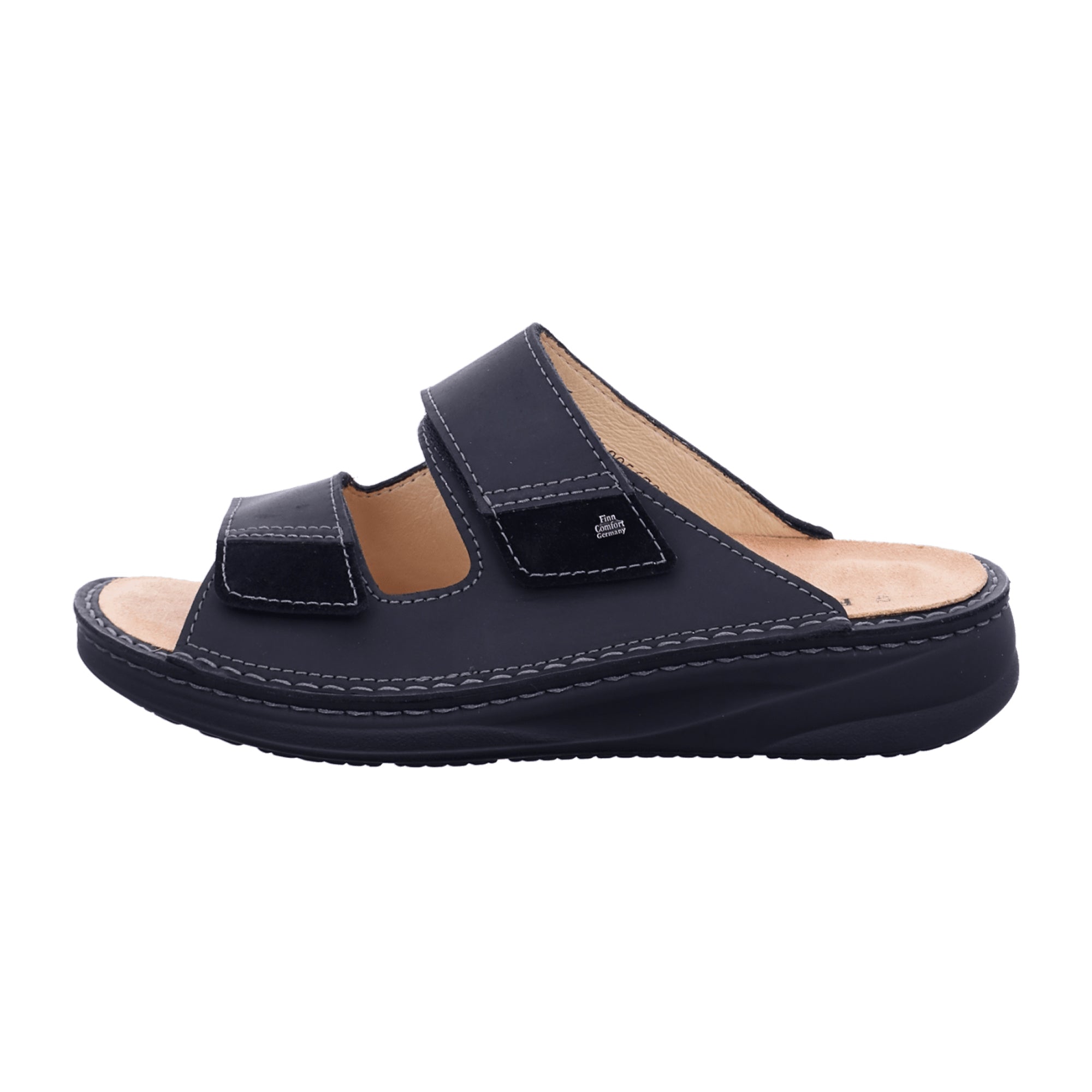 Finn Comfort Psara Men's Slides - Comfortable Black Leather Sandals with Soft Footbed