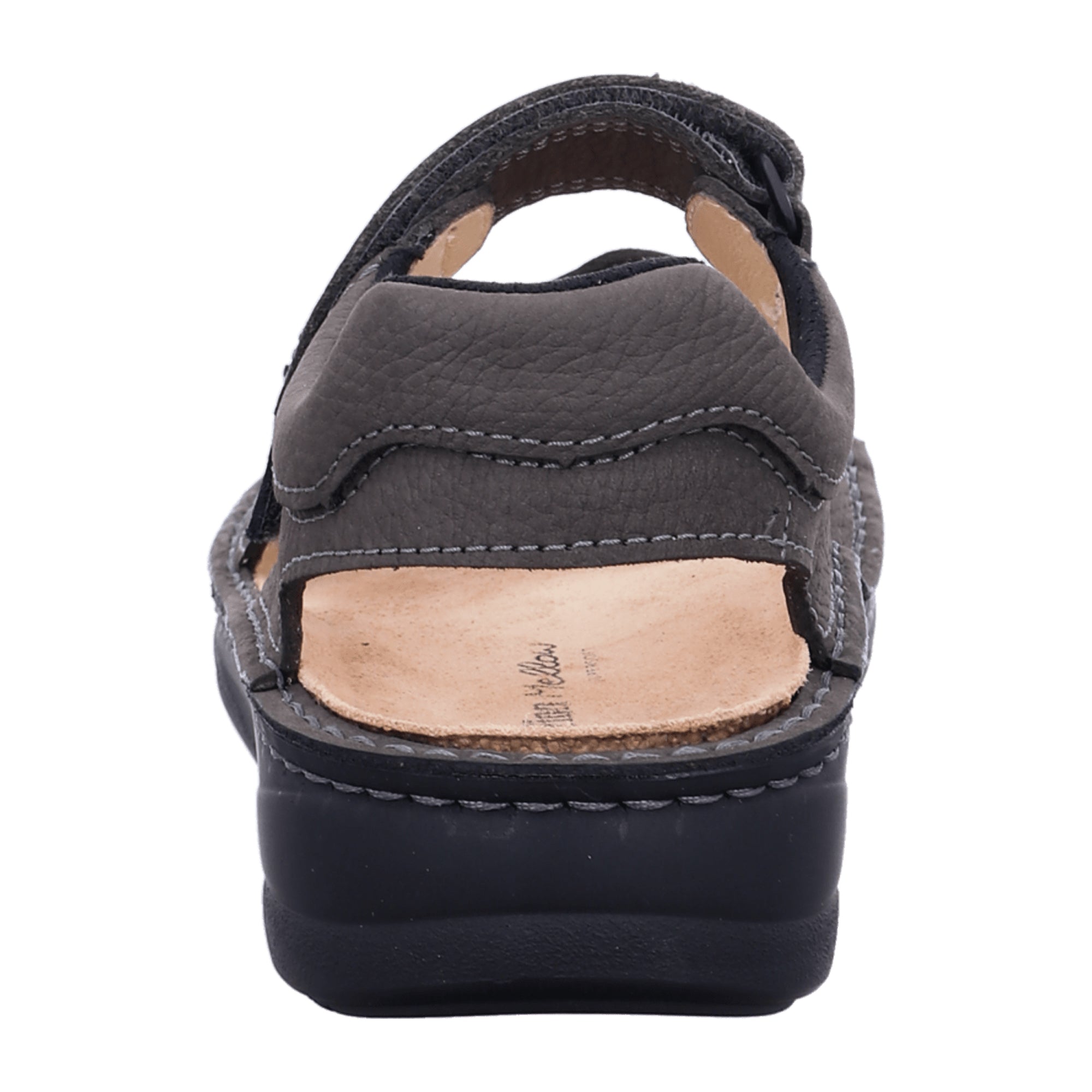 Finn Comfort Skiathos Men's Comfort Sandals - Grey/Black Leather with Adjustable Soft Footbed