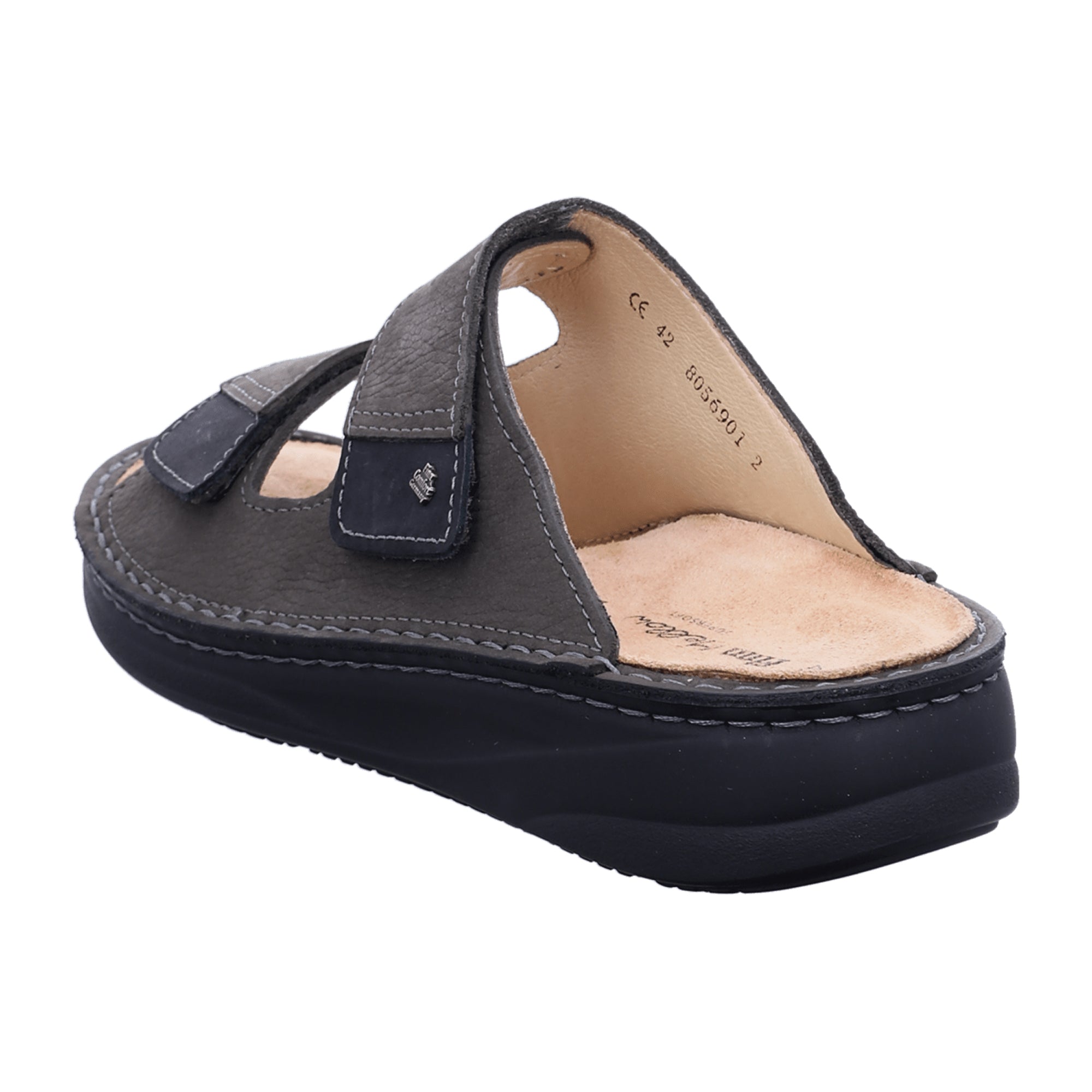 Finn Comfort Psara Men's Slides - Grey/Black Comfort Leather Sandals