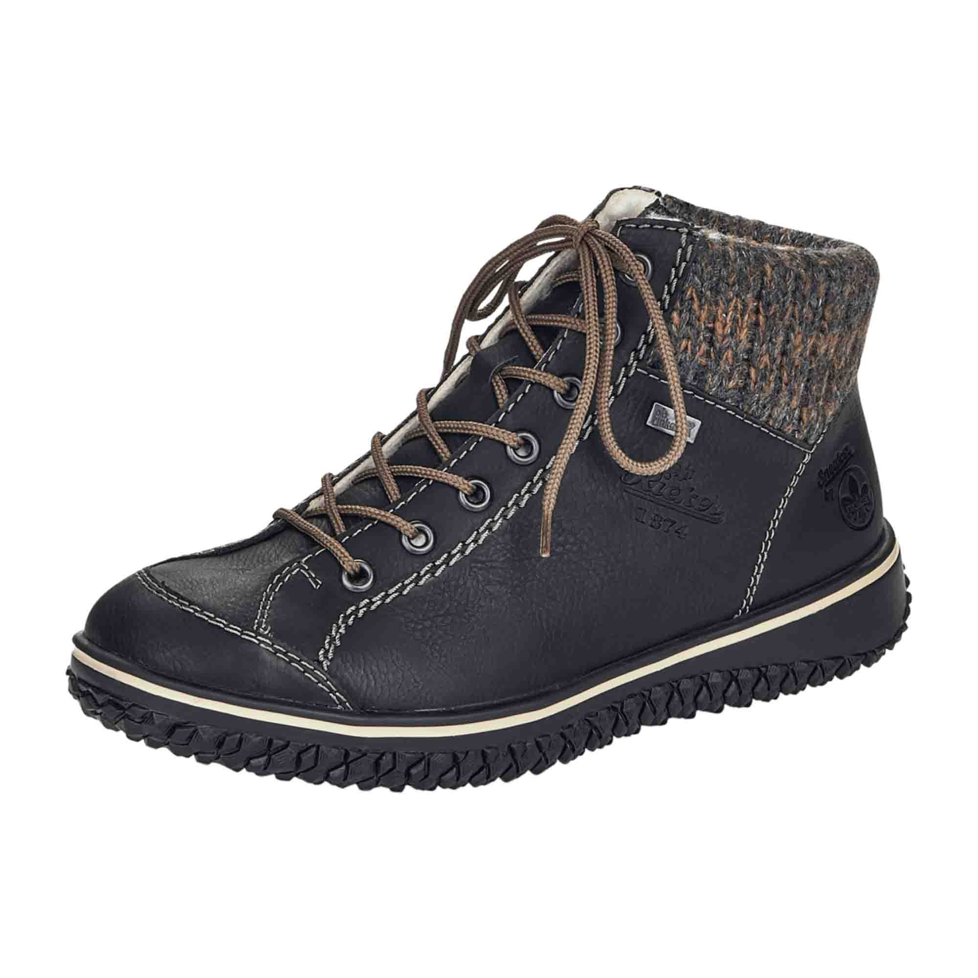 Rieker Black Lace-Up Ankle Boots with Warm Lining for Women