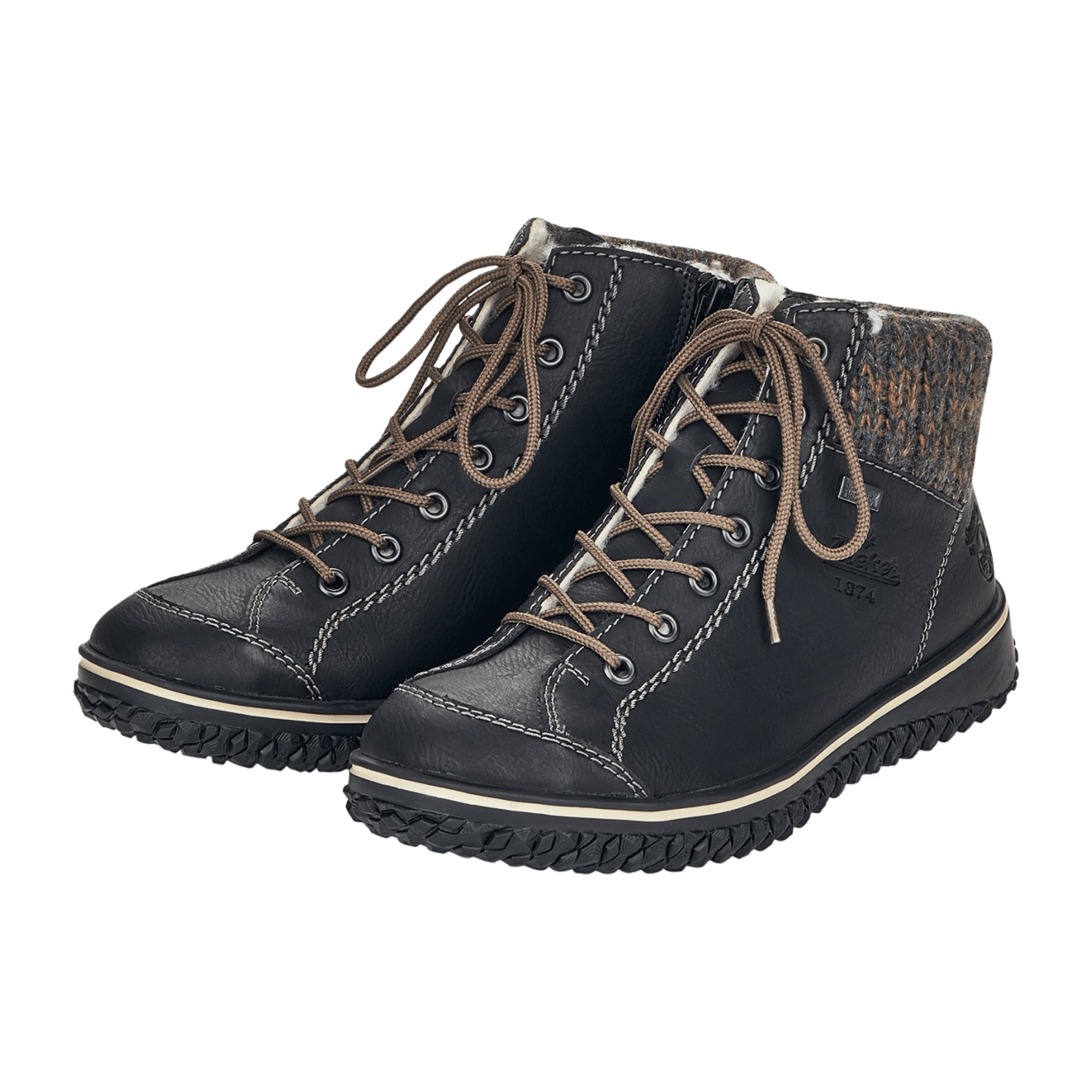 Rieker Black Lace-Up Ankle Boots with Warm Lining for Women