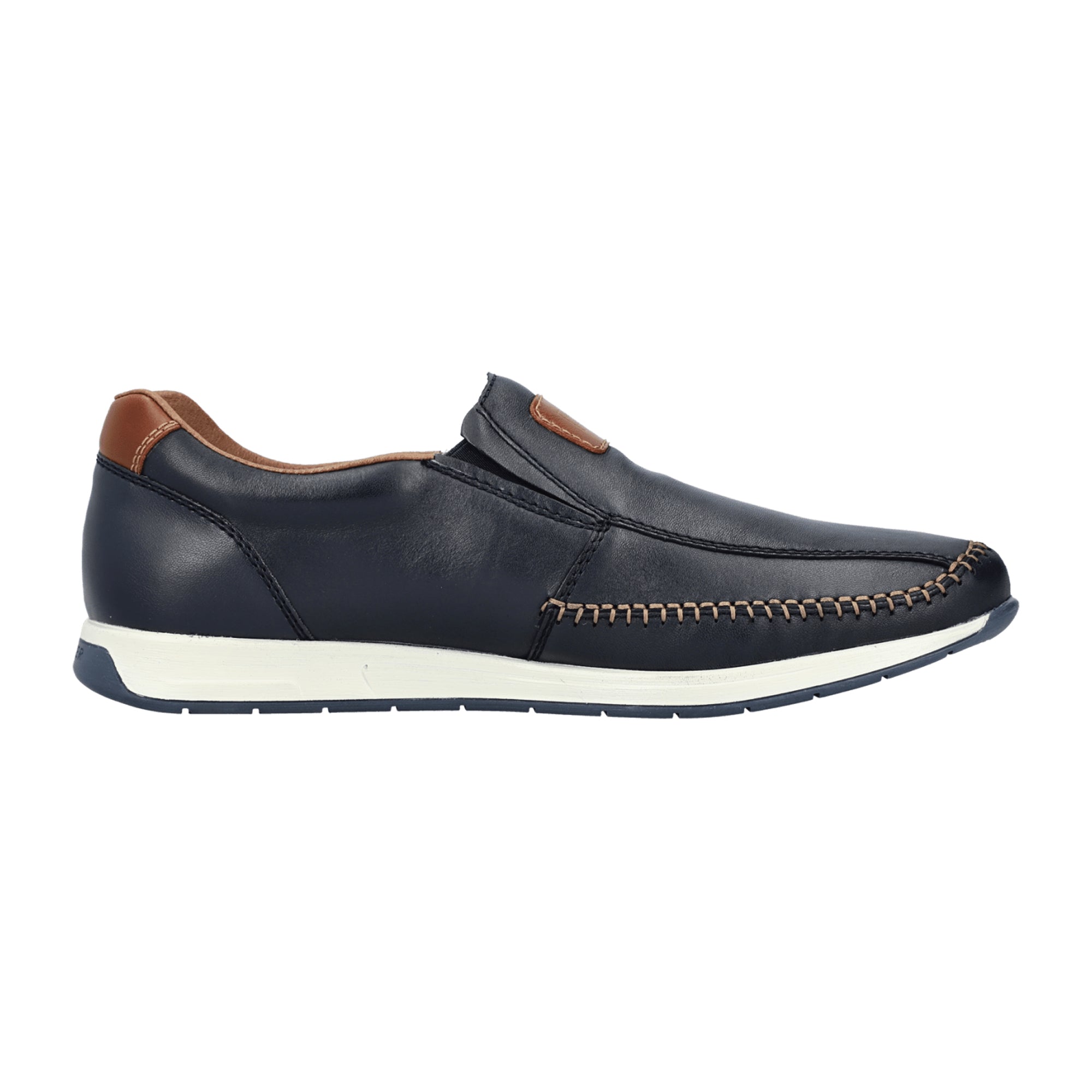Rieker Men's Blue Leather Slip-On Shoes with Comfortable Cushioned Sole