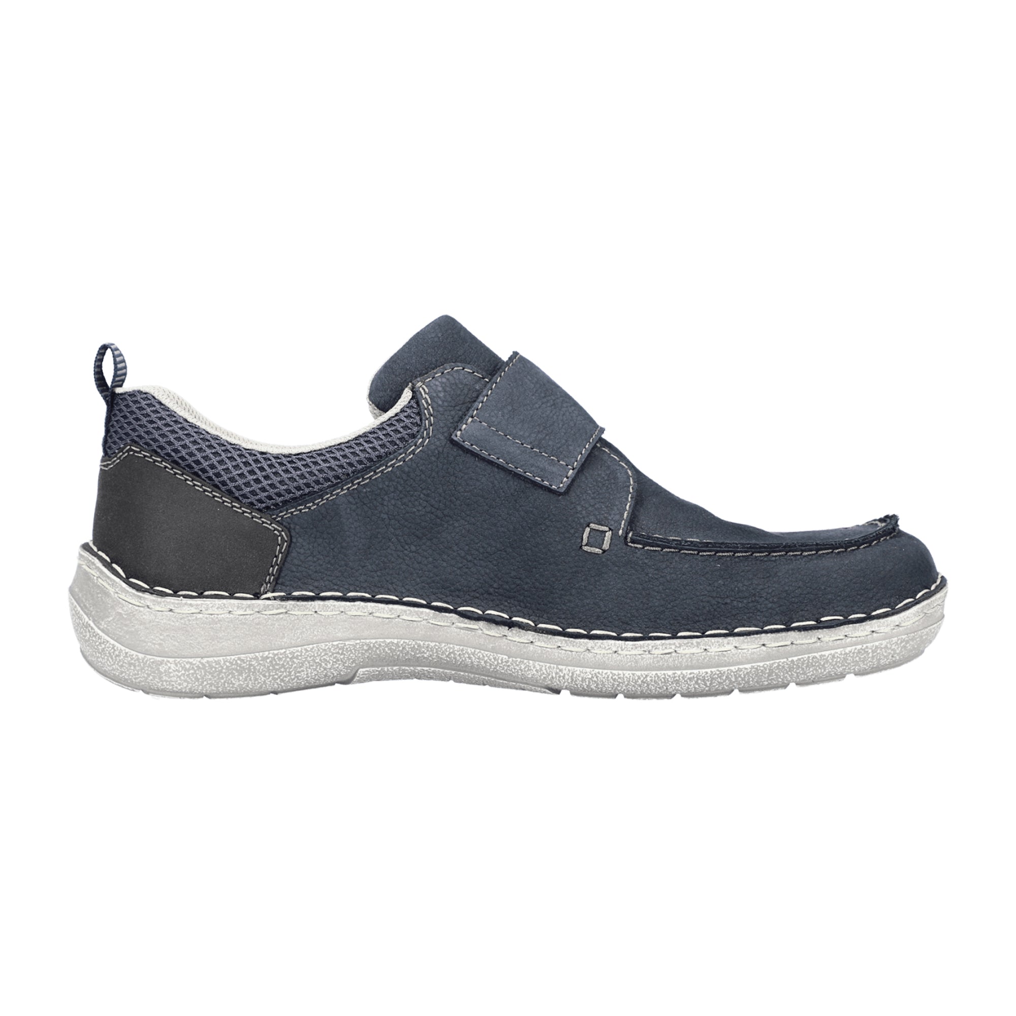 Rieker Jaipur Men's Blue Leather Slip-On Shoes with Velcro and Comfort Sole