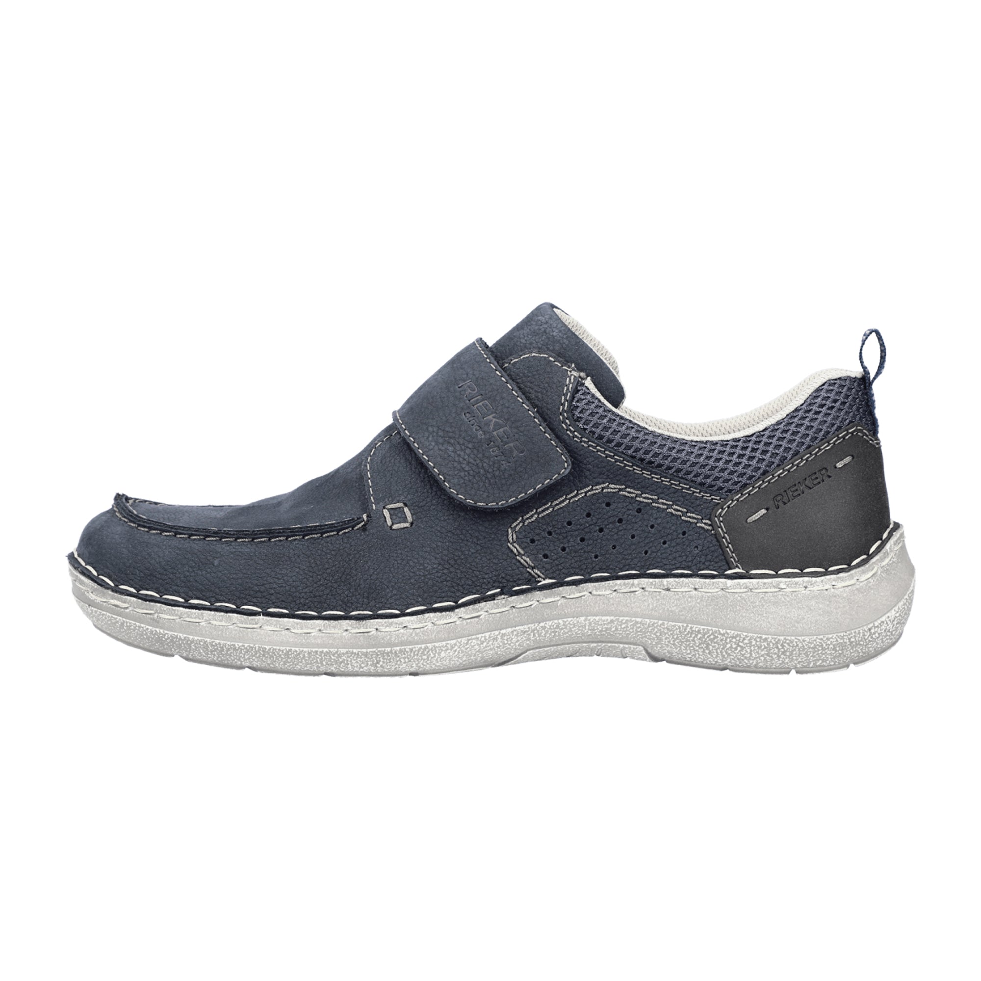 Rieker Jaipur Men's Blue Leather Slip-On Shoes with Velcro and Comfort Sole