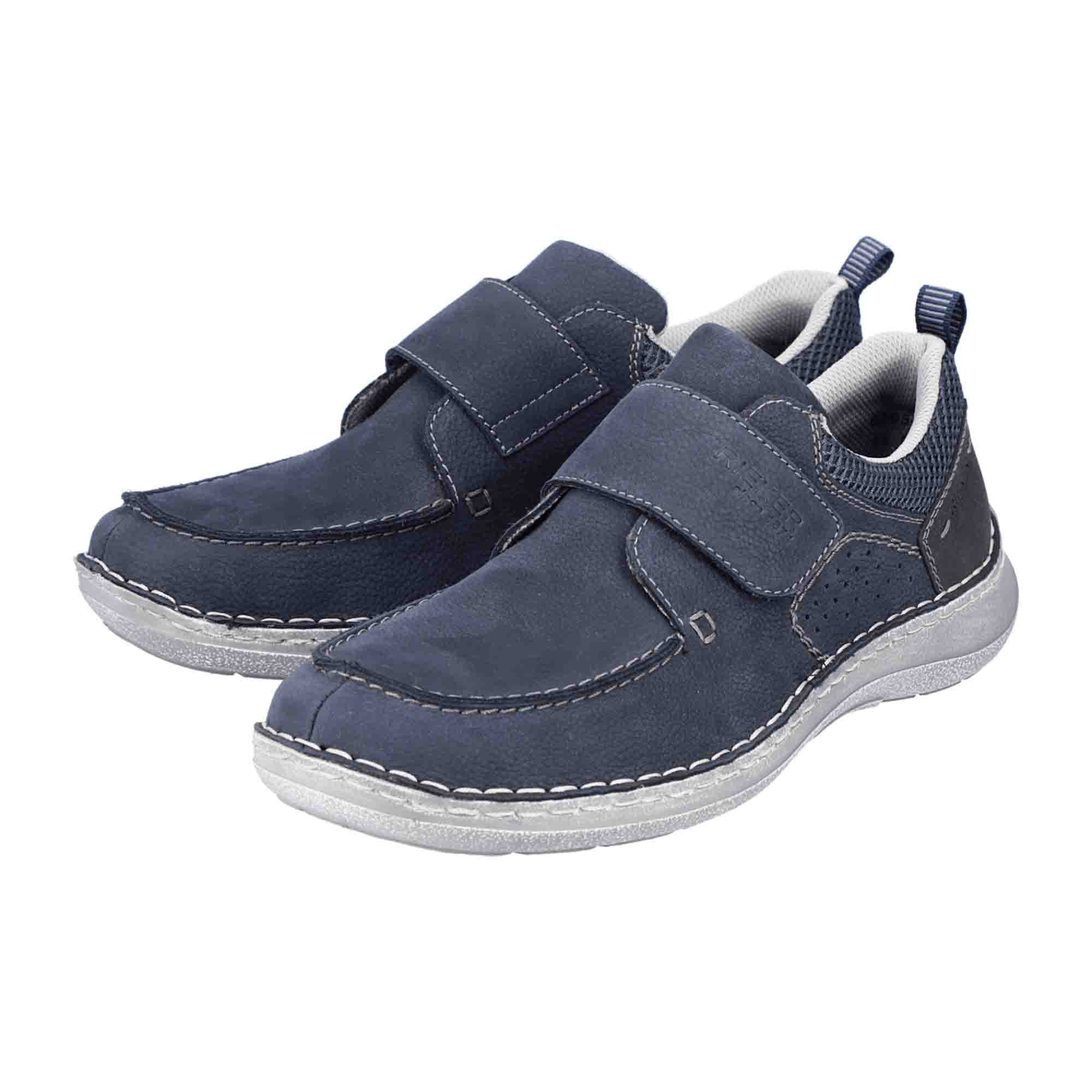 Rieker Jaipur Men's Blue Leather Slip-On Shoes with Velcro and Comfort Sole
