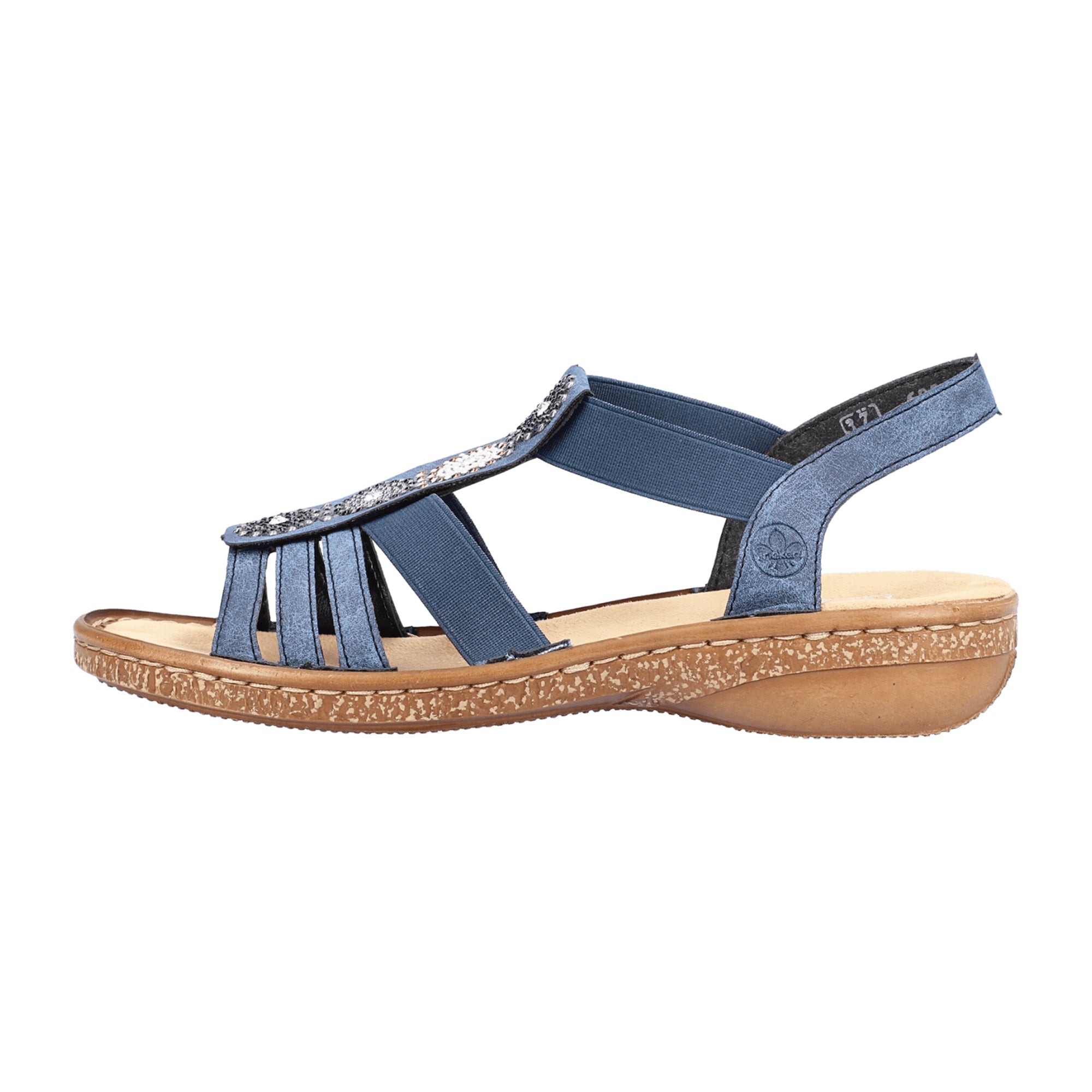 Rieker Blue Elastic Slip-On Sandals for Women Synthetic Leather Comfortable