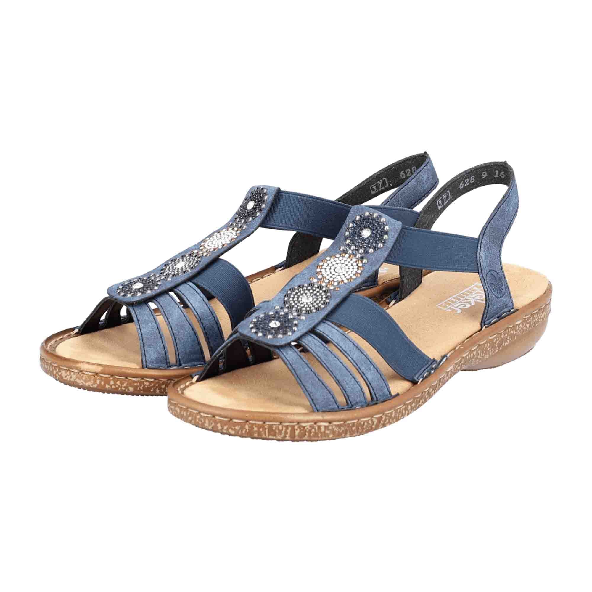 Rieker Blue Elastic Slip-On Sandals for Women Synthetic Leather Comfortable