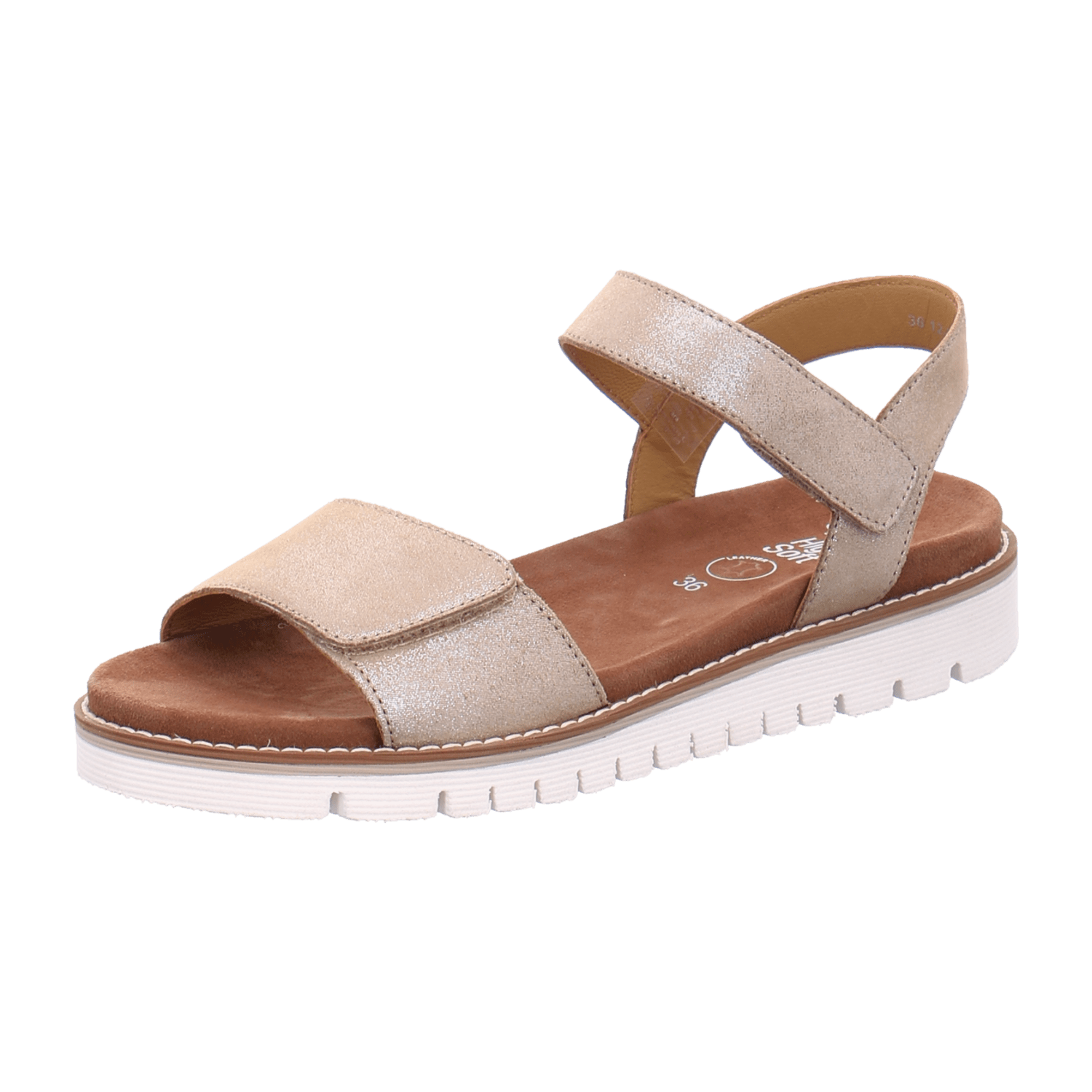 ARA KENT Women's Suede Sandals with Hook-and-Loop Closure and Ankle Strap in Beige