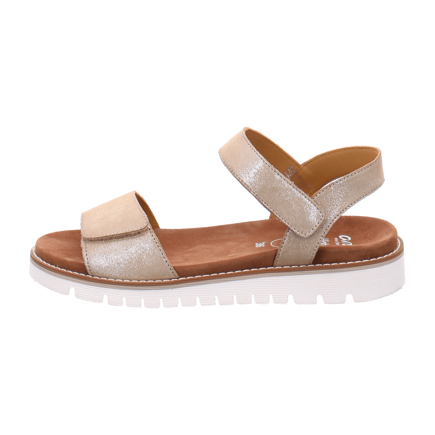 ARA KENT Women's Suede Sandals with Hook-and-Loop Closure and Ankle Strap in Beige