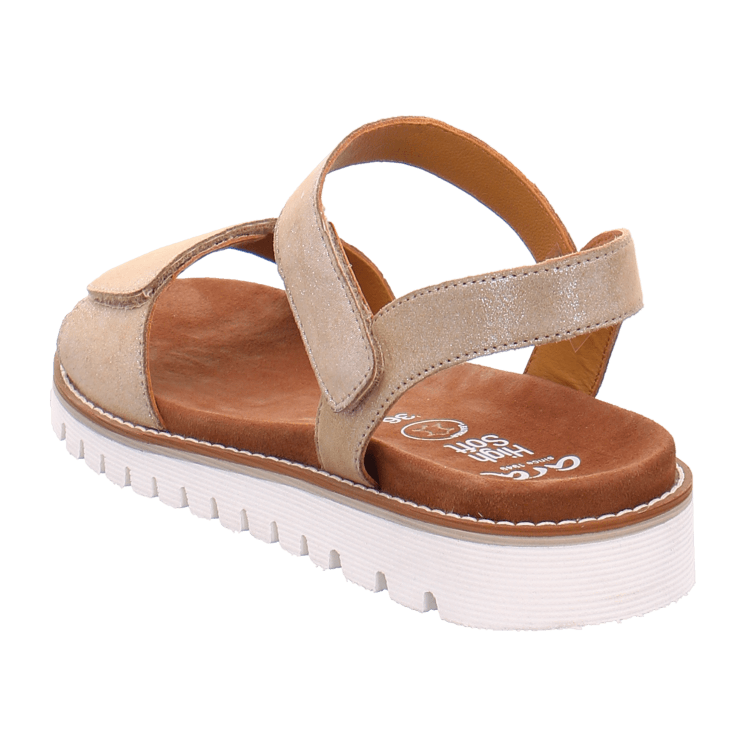 ARA KENT Women's Suede Sandals with Hook-and-Loop Closure and Ankle Strap in Beige