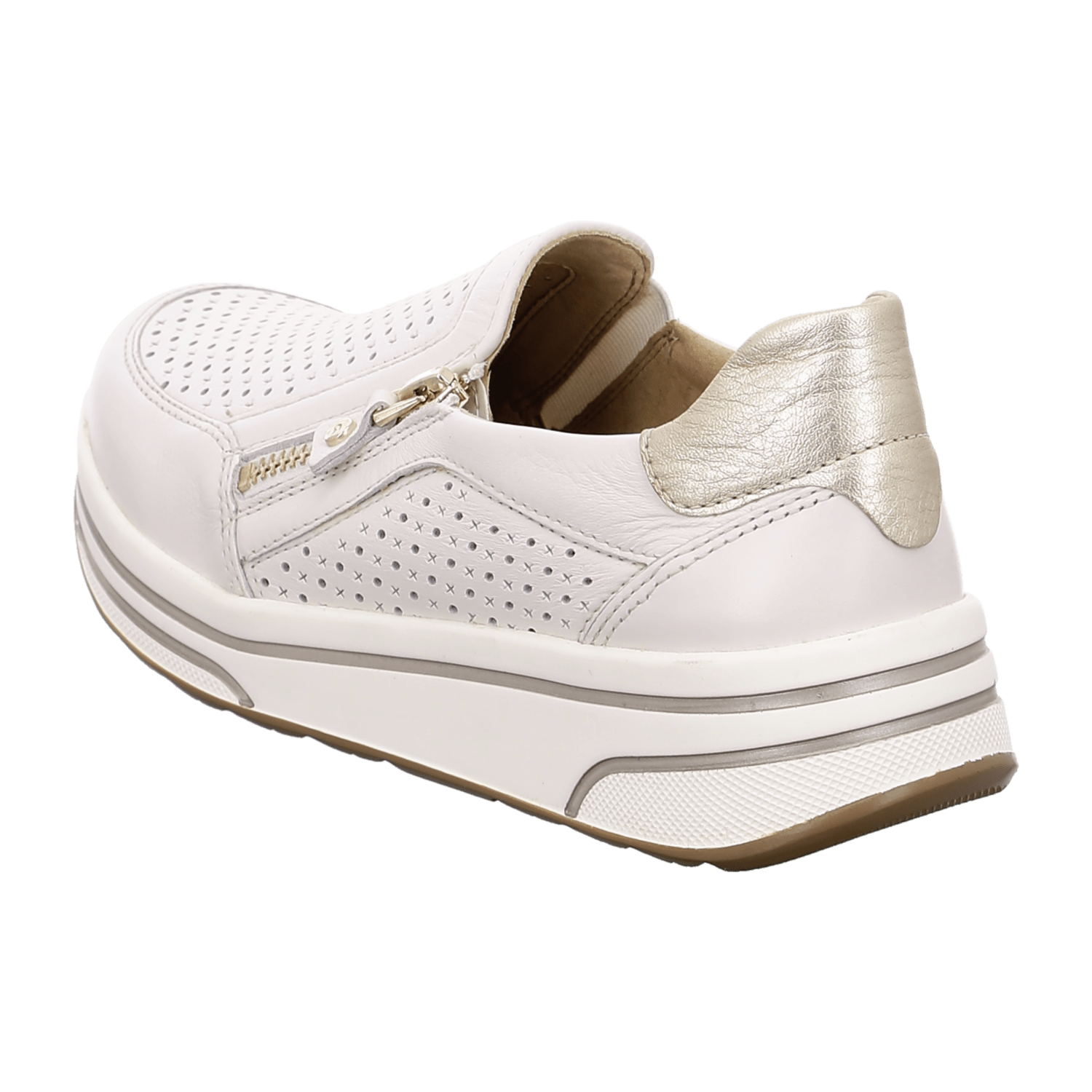 ARA SAPPORO Women's Leather Slip-On Loafers in White with Round Toe