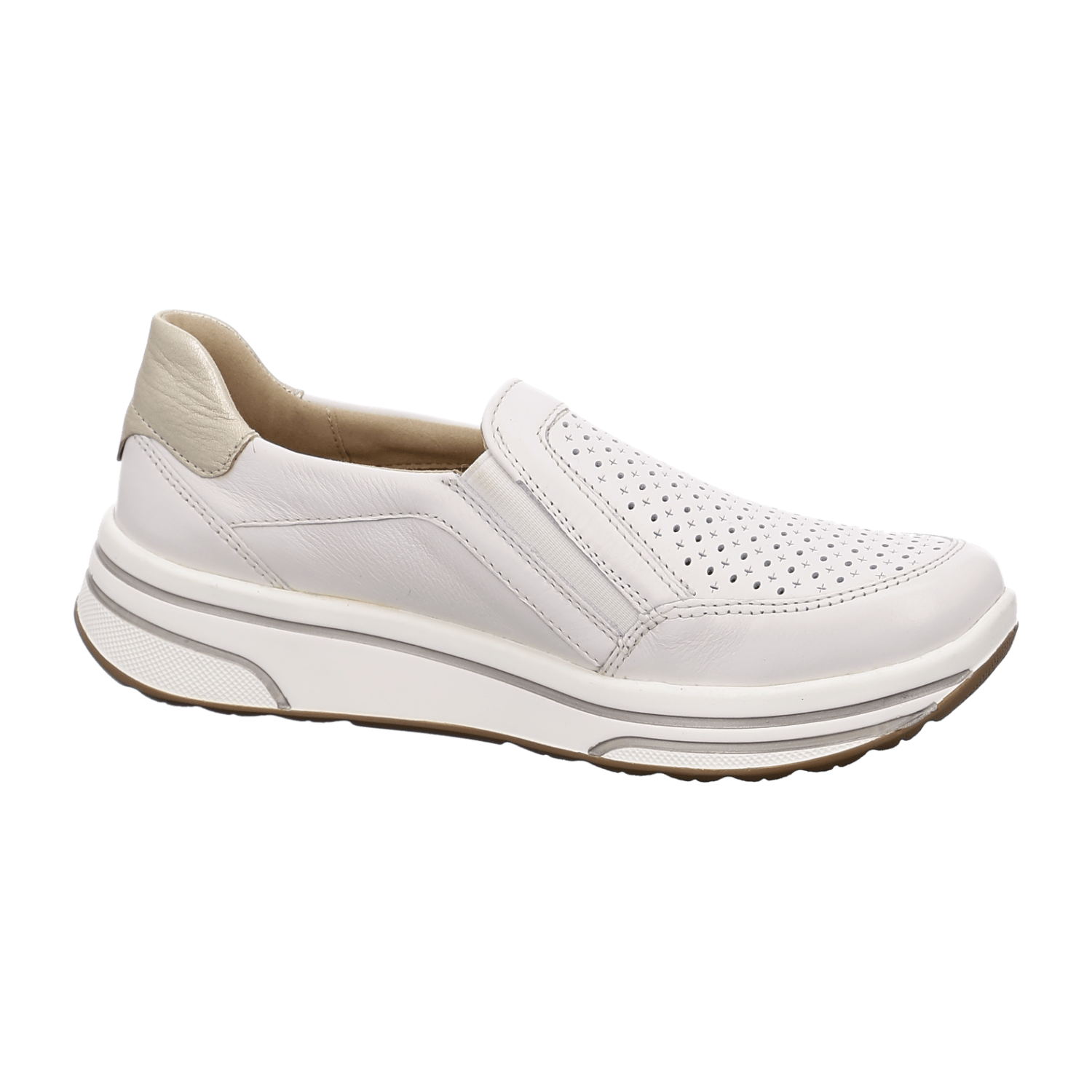 ARA SAPPORO Women's Leather Slip-On Loafers in White with Round Toe