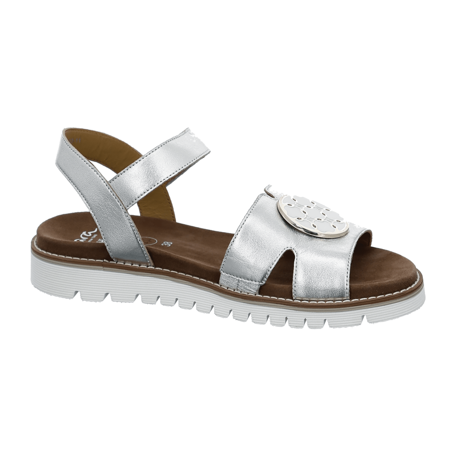 ARA KENT Women's Ankle Strap Sandals in Smooth White Leather with Hook-and-Loop Fastening
