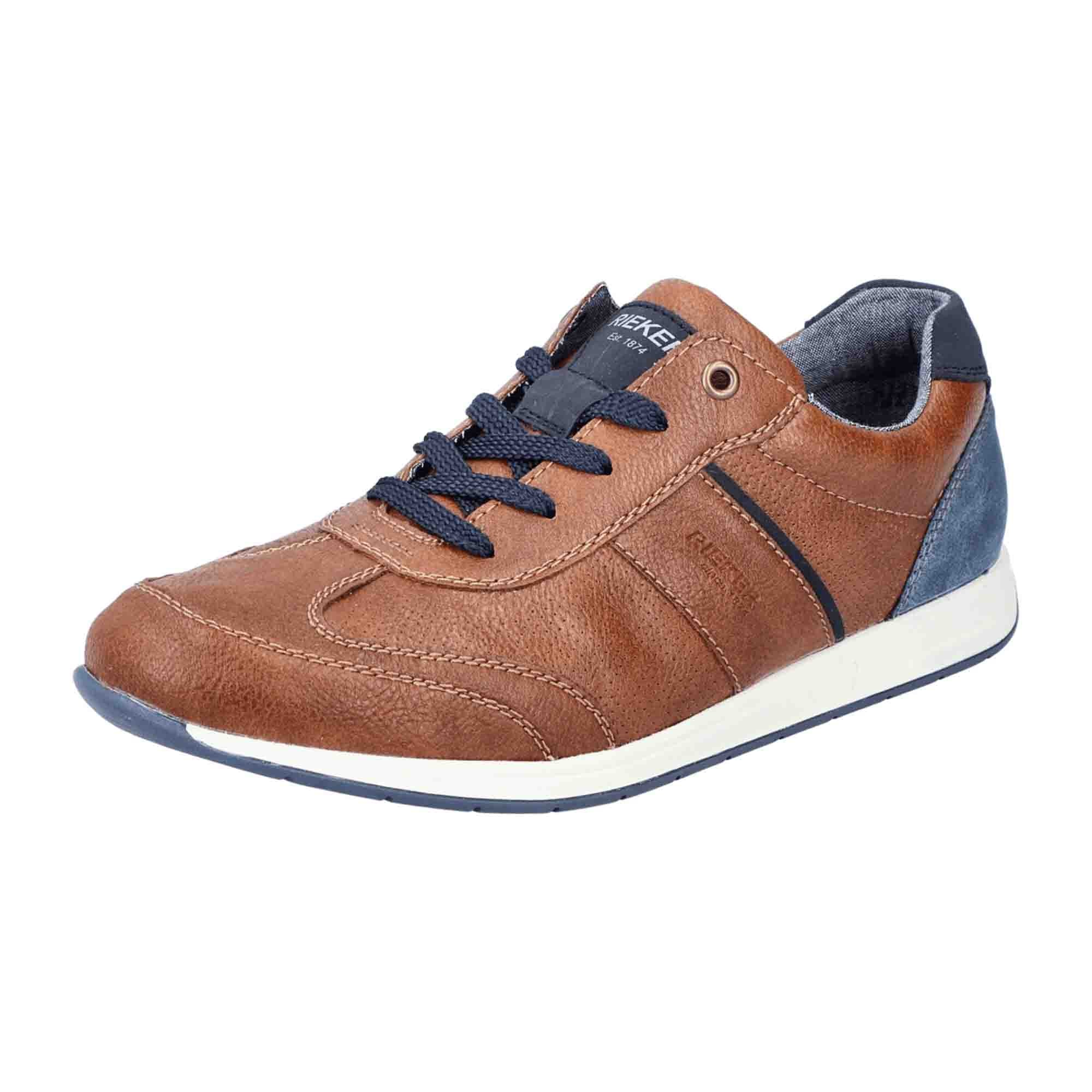 Rieker Men's Brown Lace-Up Shoes with Blue Accents and Cushioned Soles