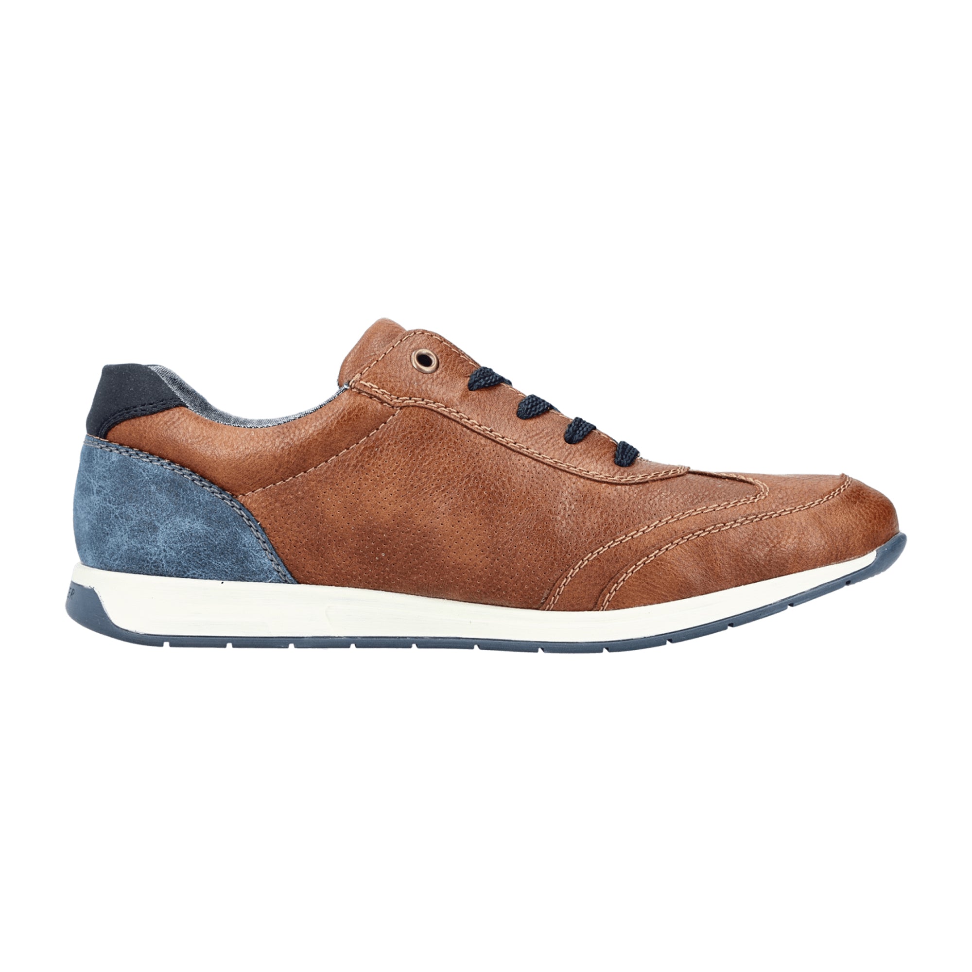 Rieker Men's Brown Lace-Up Shoes with Blue Accents and Cushioned Soles