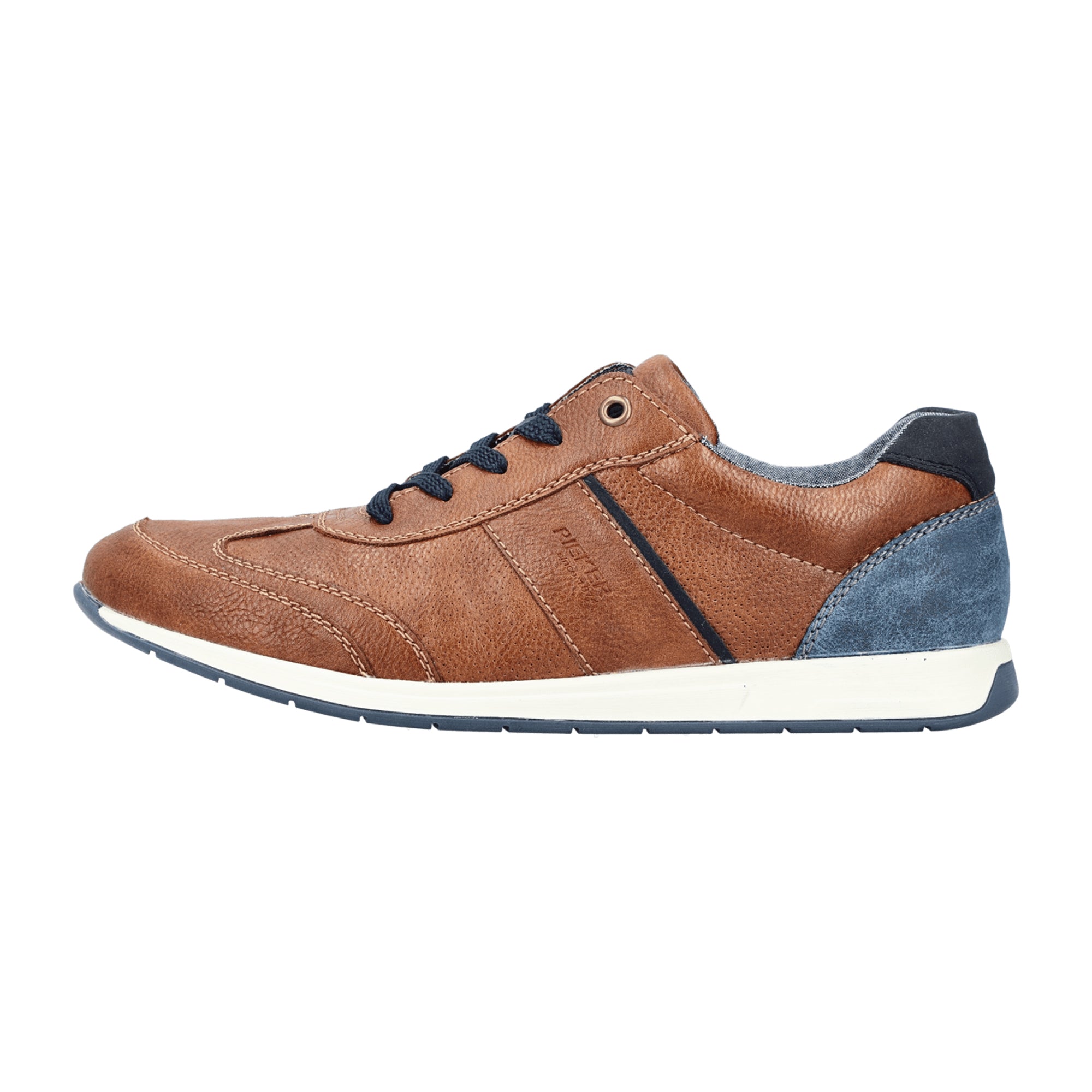 Rieker Men's Brown Lace-Up Shoes with Blue Accents and Cushioned Soles