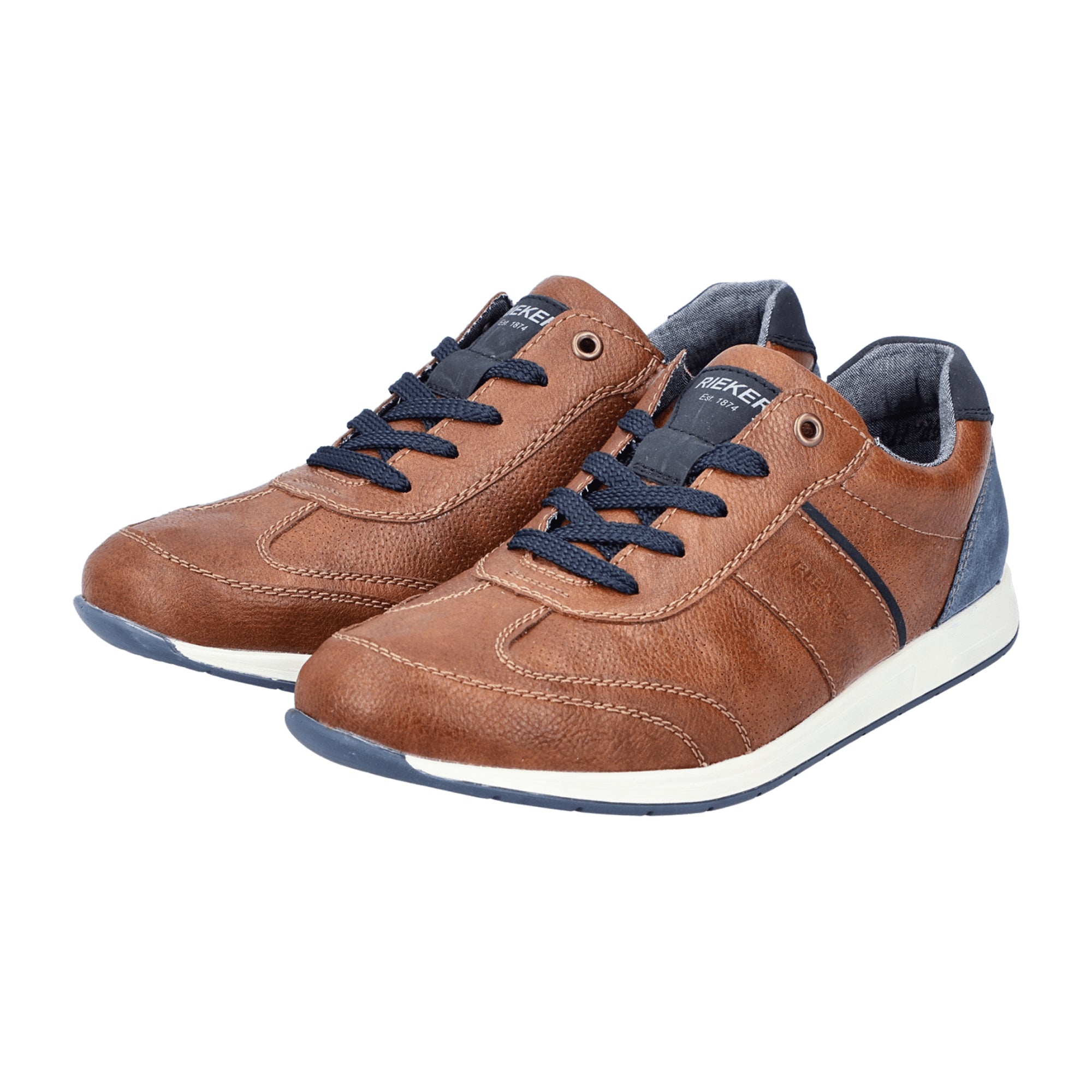 Rieker Men's Brown Lace-Up Shoes with Blue Accents and Cushioned Soles