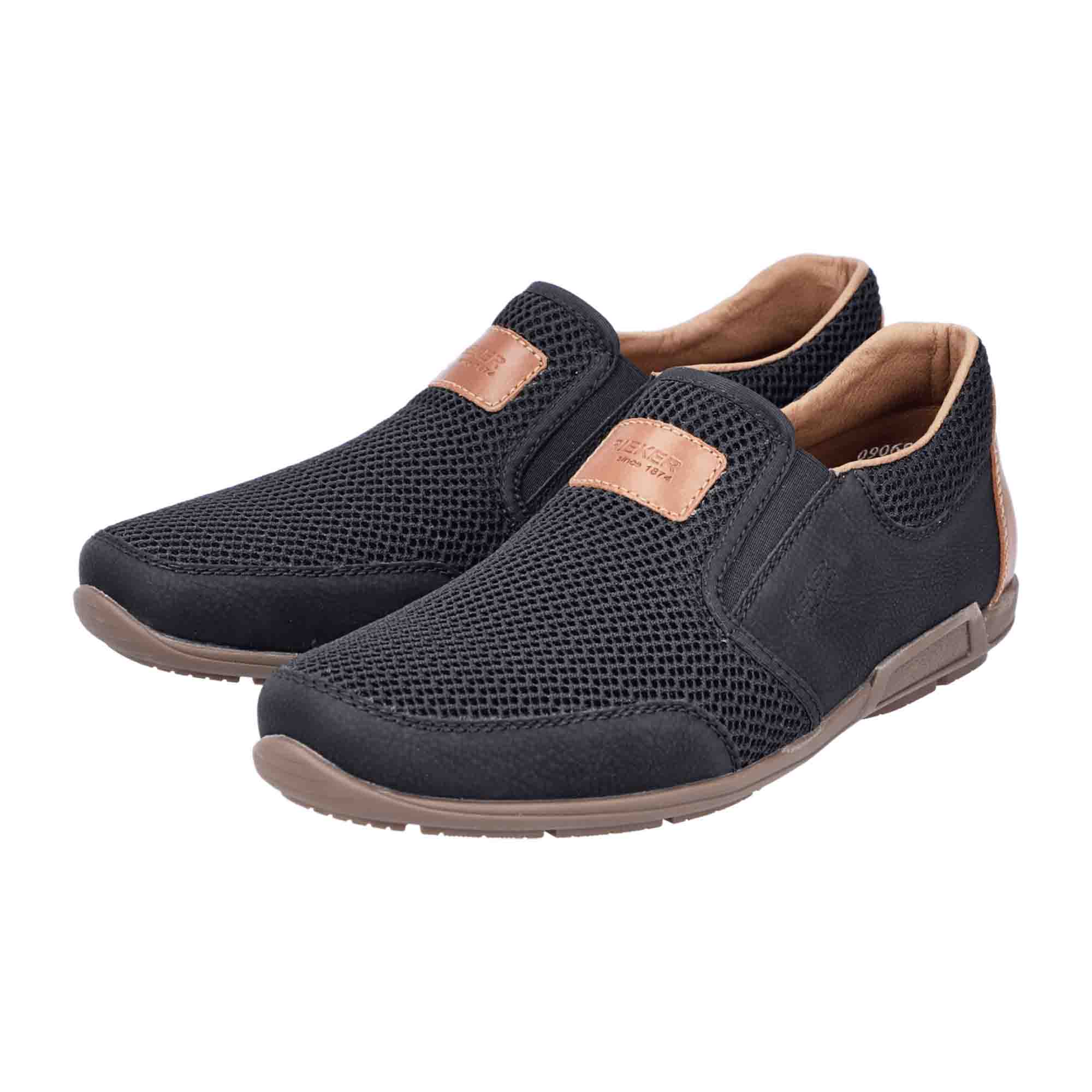Rieker 09069 Men's Black Slip-On Shoes with Comfort Fit and Grippy Sole