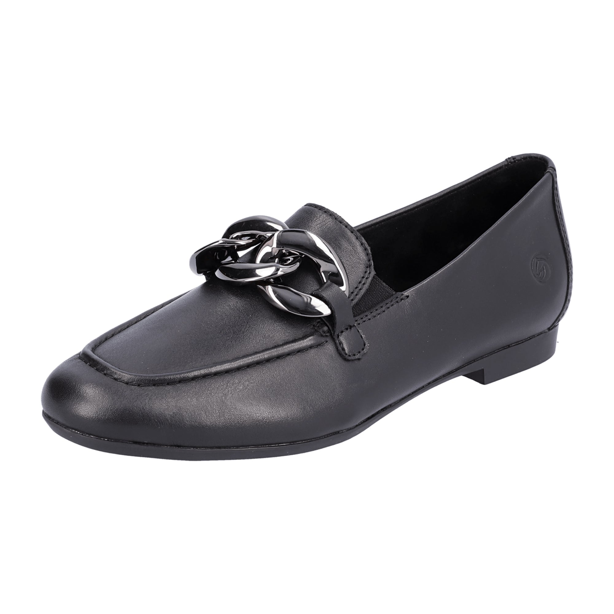 Remonte Women's Black Leather Loafers with Elastic Insert and Removable Insole