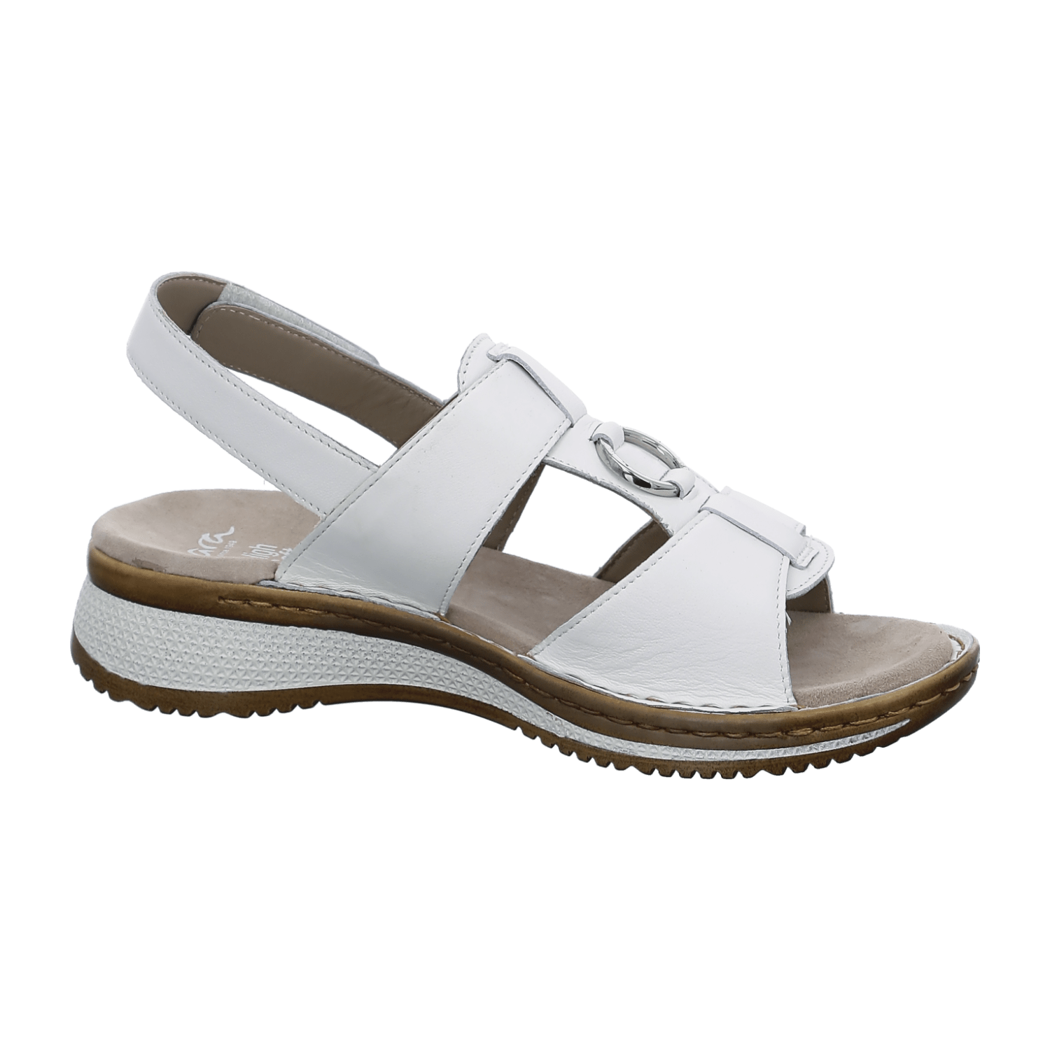 ARA HAWAII Women's Ankle Strap Sandals in Smooth White Leather with Hook-and-Loop Fastening