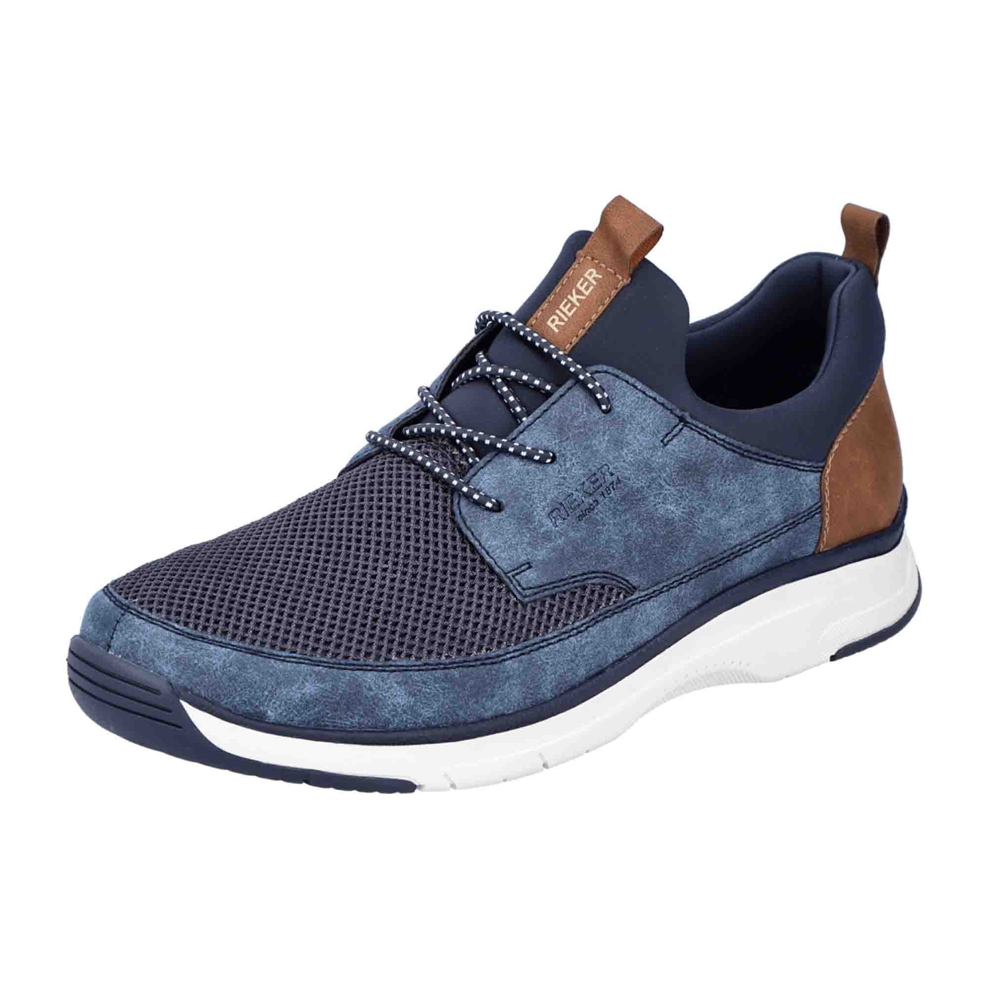 Rieker Men's Blue Slip-On Shoes with Brown Synthetic Leather and Comfort Sole