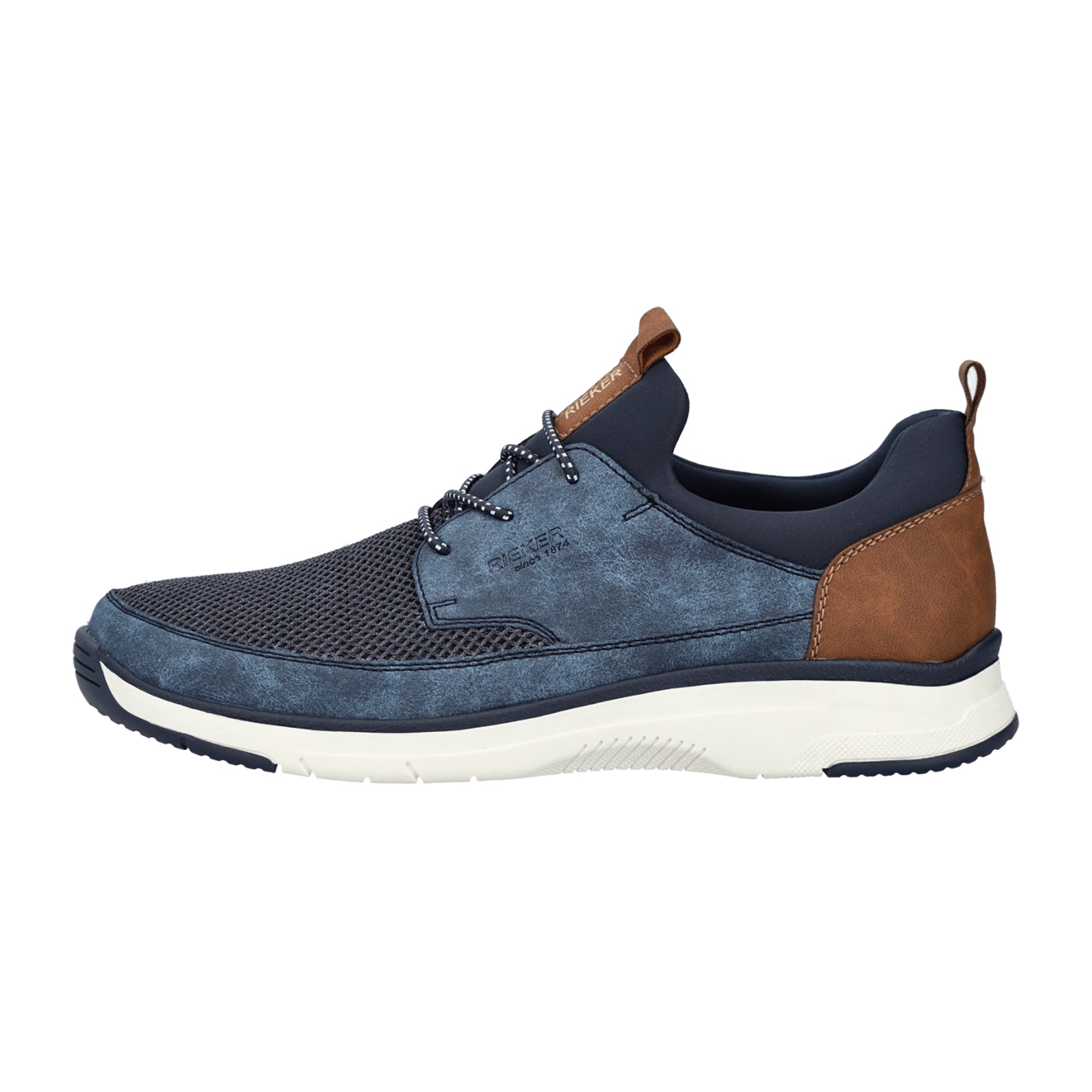 Rieker Men's Blue Slip-On Shoes with Brown Synthetic Leather and Comfort Sole