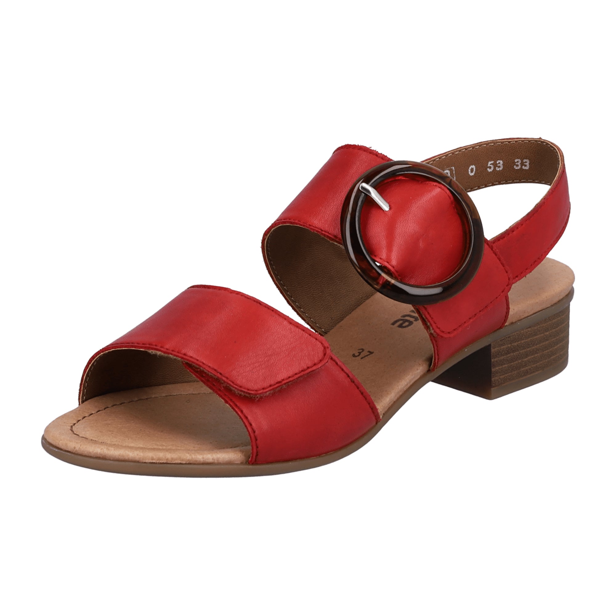 Remonte Women's Red Leather Strap Sandals with Block Heel and Velcro Closure