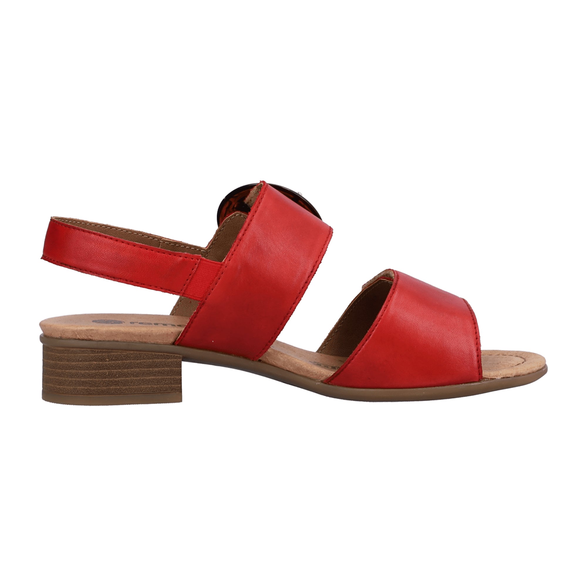 Remonte Women's Red Leather Strap Sandals with Block Heel and Velcro Closure