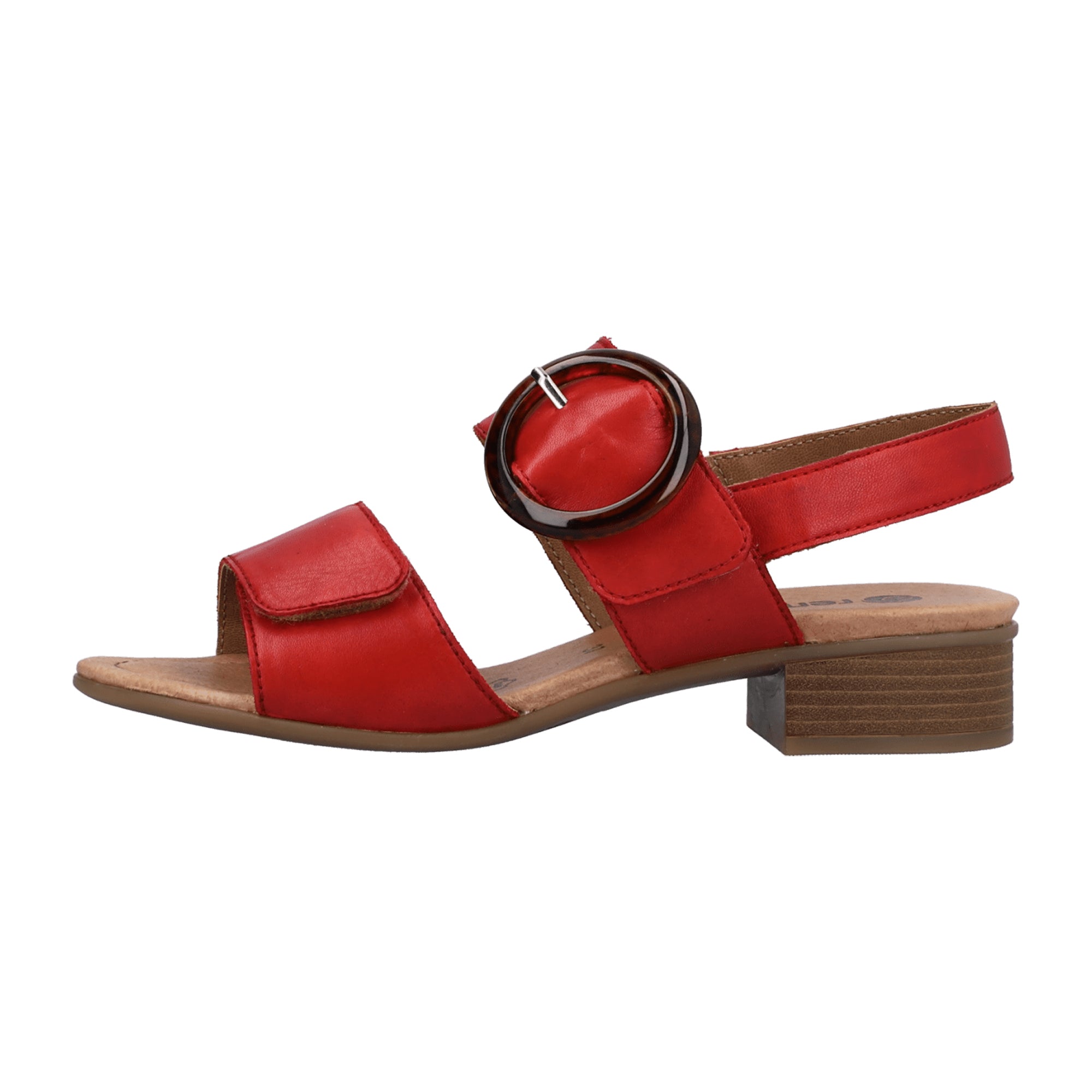 Remonte Women's Red Leather Strap Sandals with Block Heel and Velcro Closure