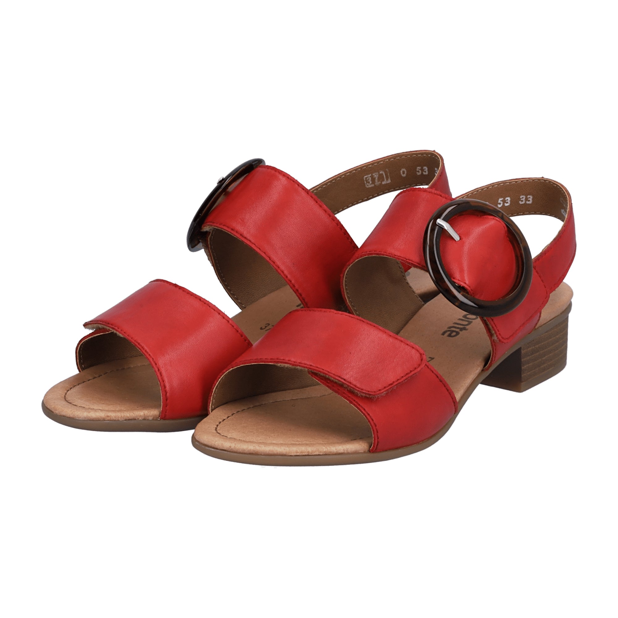 Remonte Women's Red Leather Strap Sandals with Block Heel and Velcro Closure