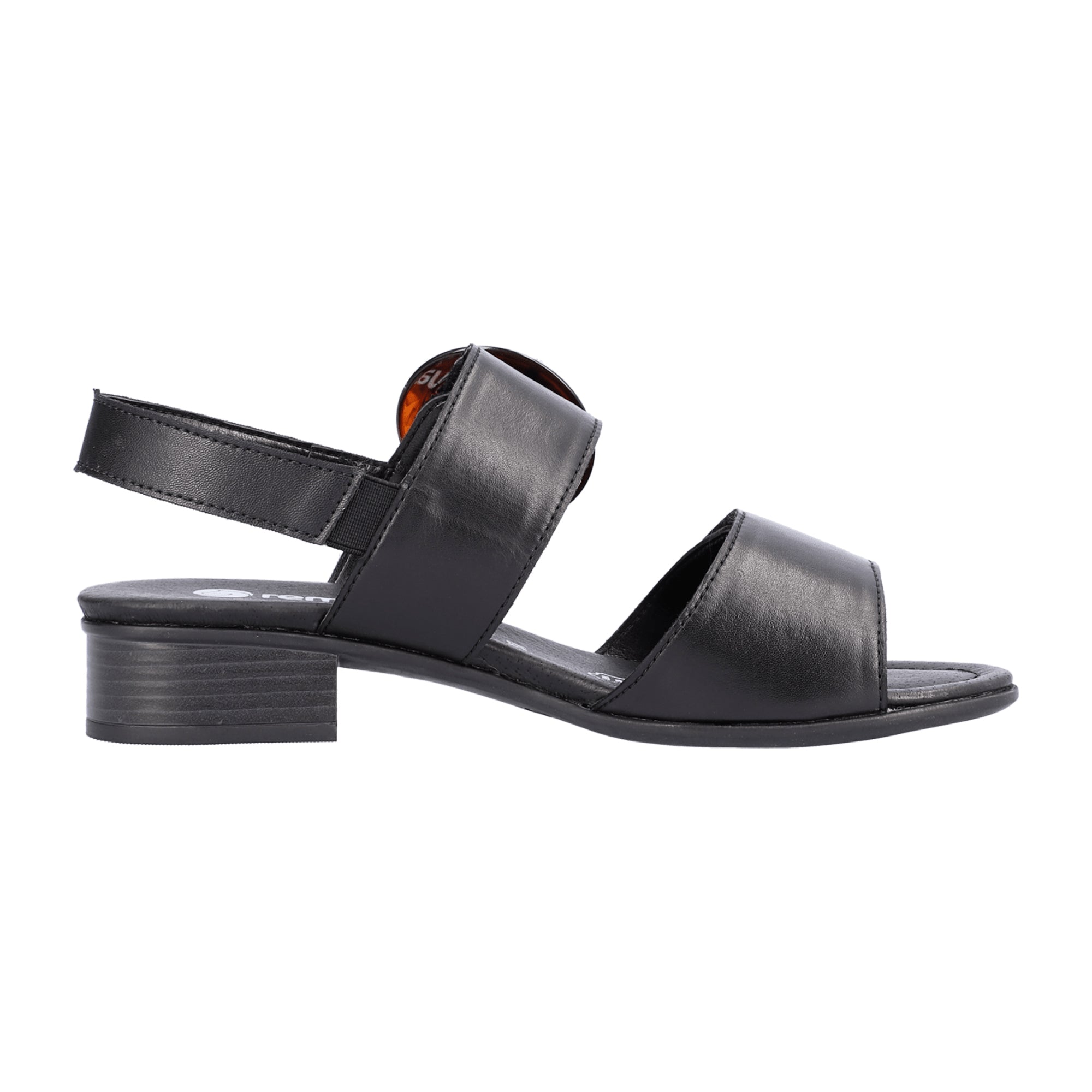 Remonte Black Leather Sandals for Women with Adjustable Straps and Block Heel