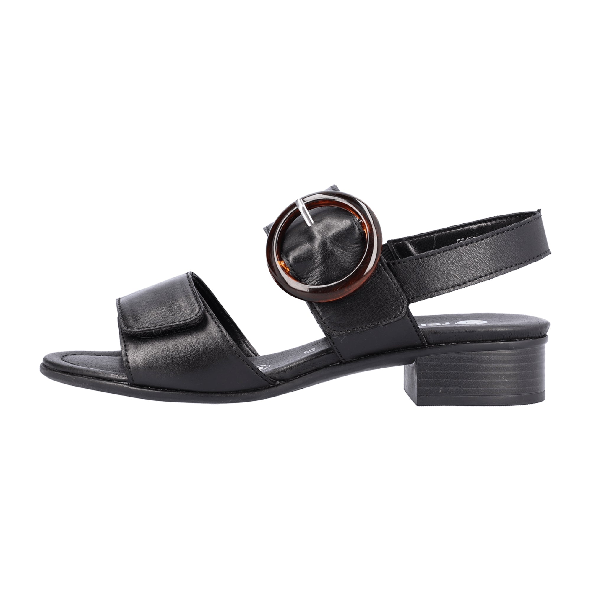 Remonte Black Leather Sandals for Women with Adjustable Straps and Block Heel