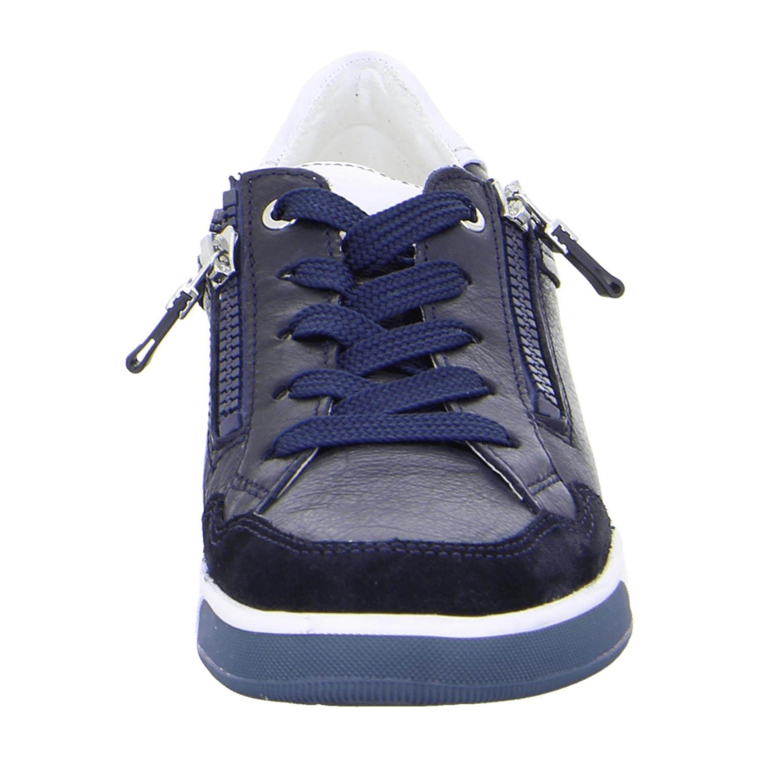 ARA ROM Women's Sneakers in Smooth Blue Leather with Lace-Up Closure and Round Toe