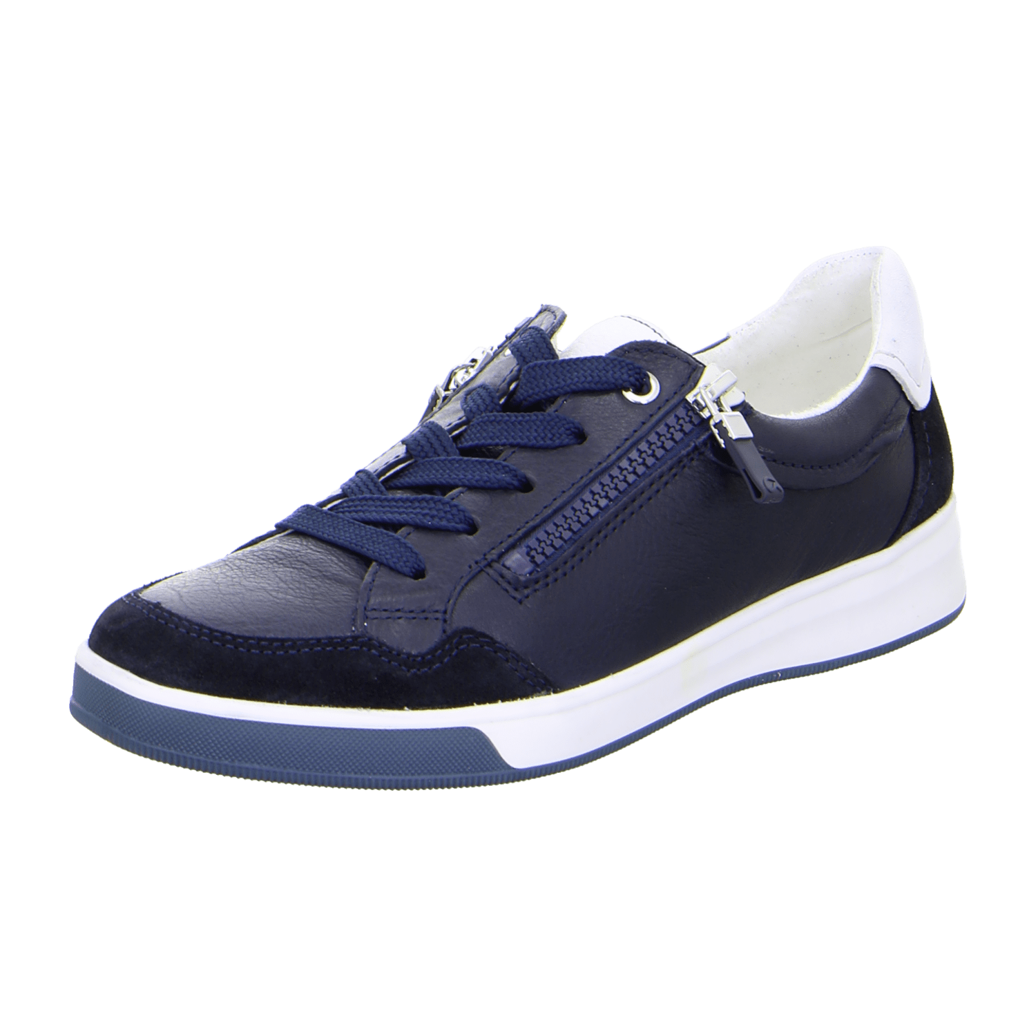 ARA ROM Women's Sneakers in Smooth Blue Leather with Lace-Up Closure and Round Toe