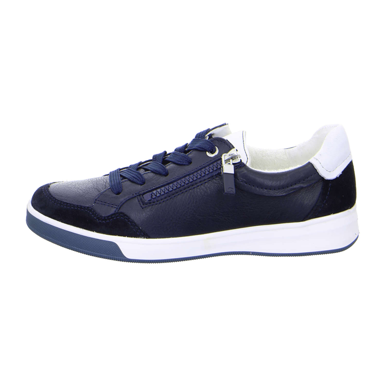 ARA ROM Women's Sneakers in Smooth Blue Leather with Lace-Up Closure and Round Toe