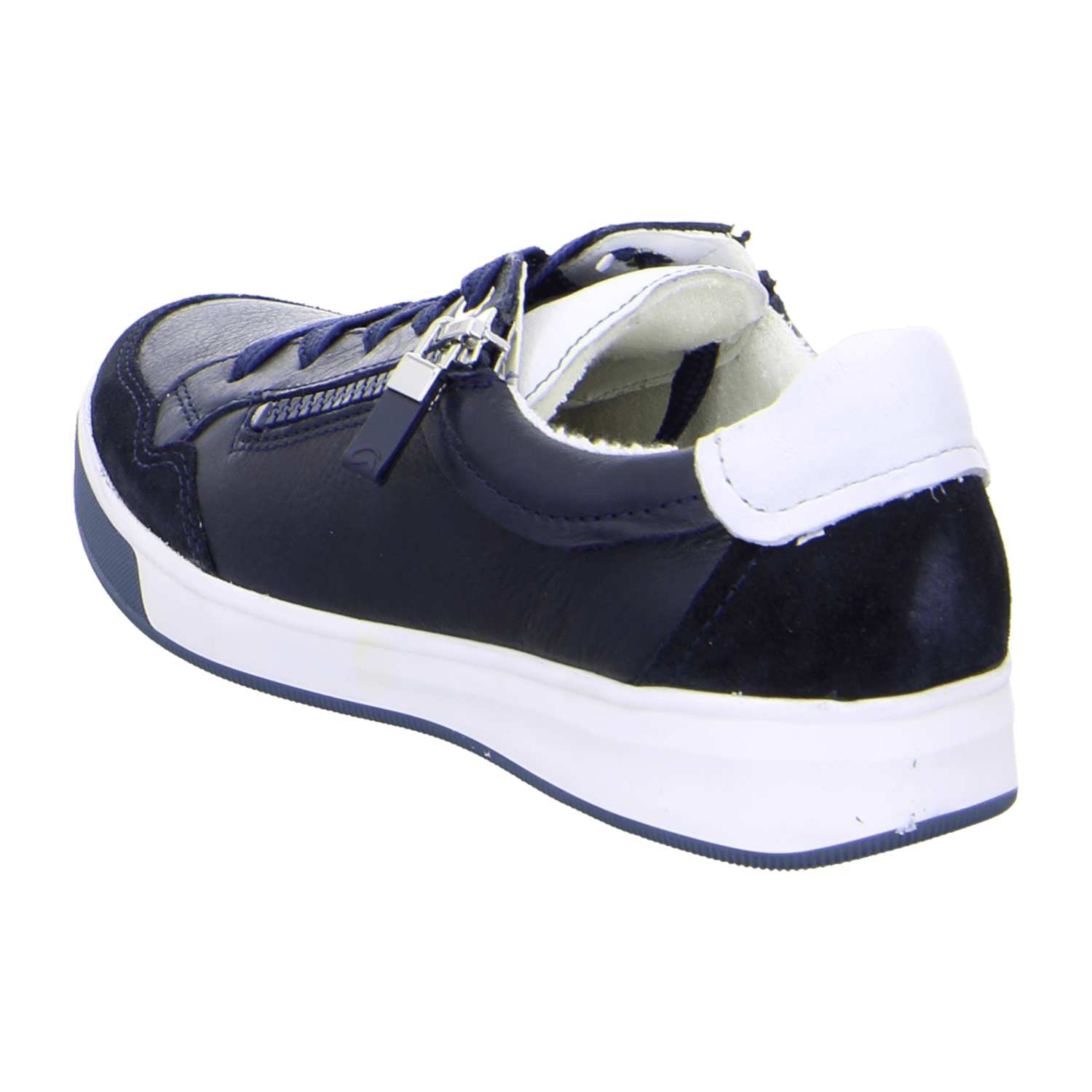 ARA ROM Women's Sneakers in Smooth Blue Leather with Lace-Up Closure and Round Toe