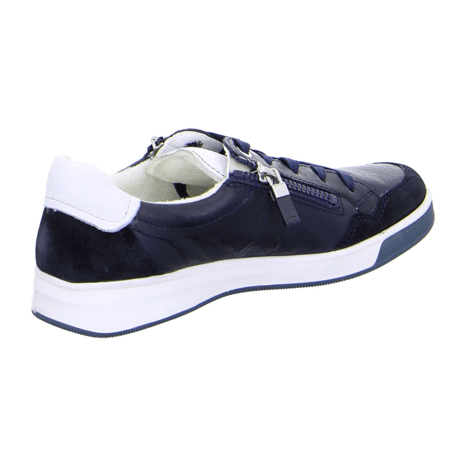 ARA ROM Women's Sneakers in Smooth Blue Leather with Lace-Up Closure and Round Toe