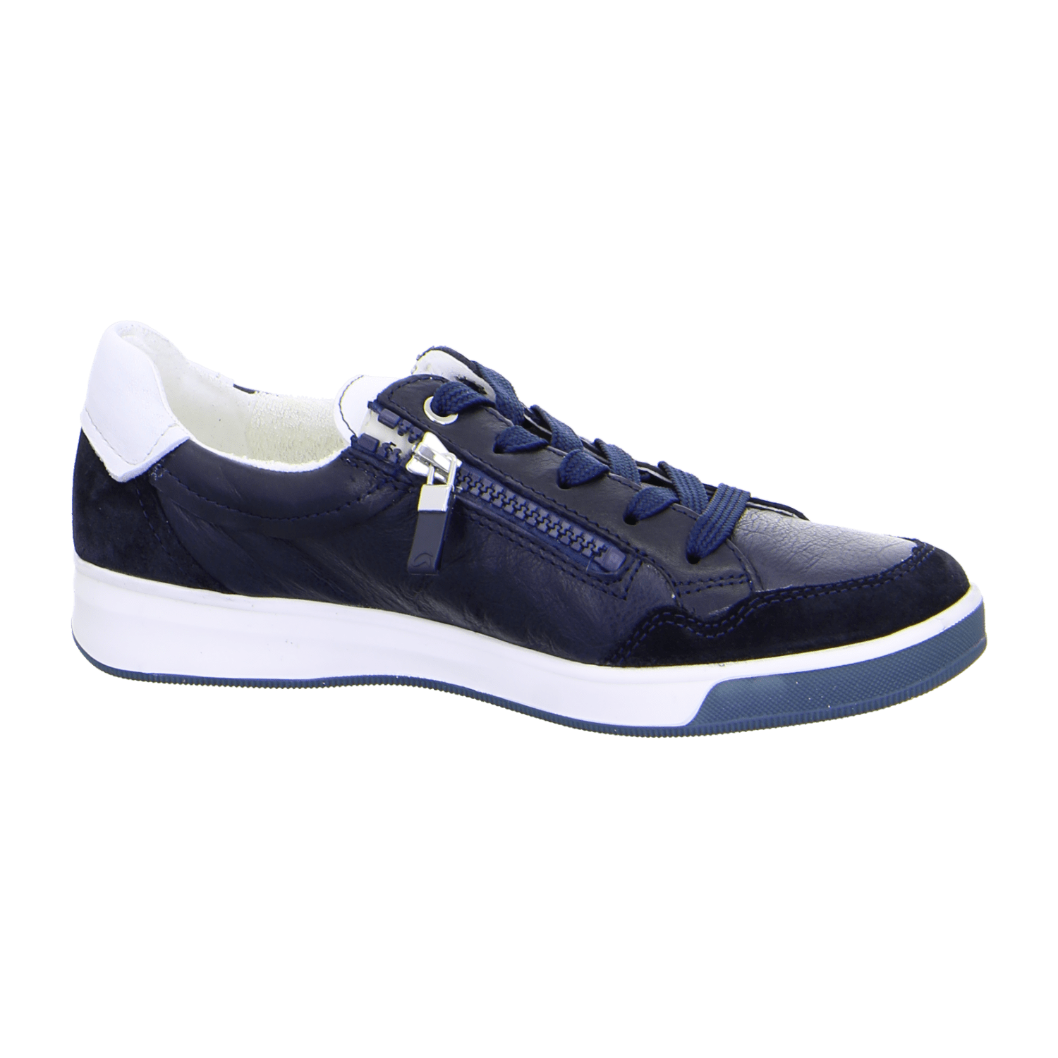 ARA ROM Women's Sneakers in Smooth Blue Leather with Lace-Up Closure and Round Toe