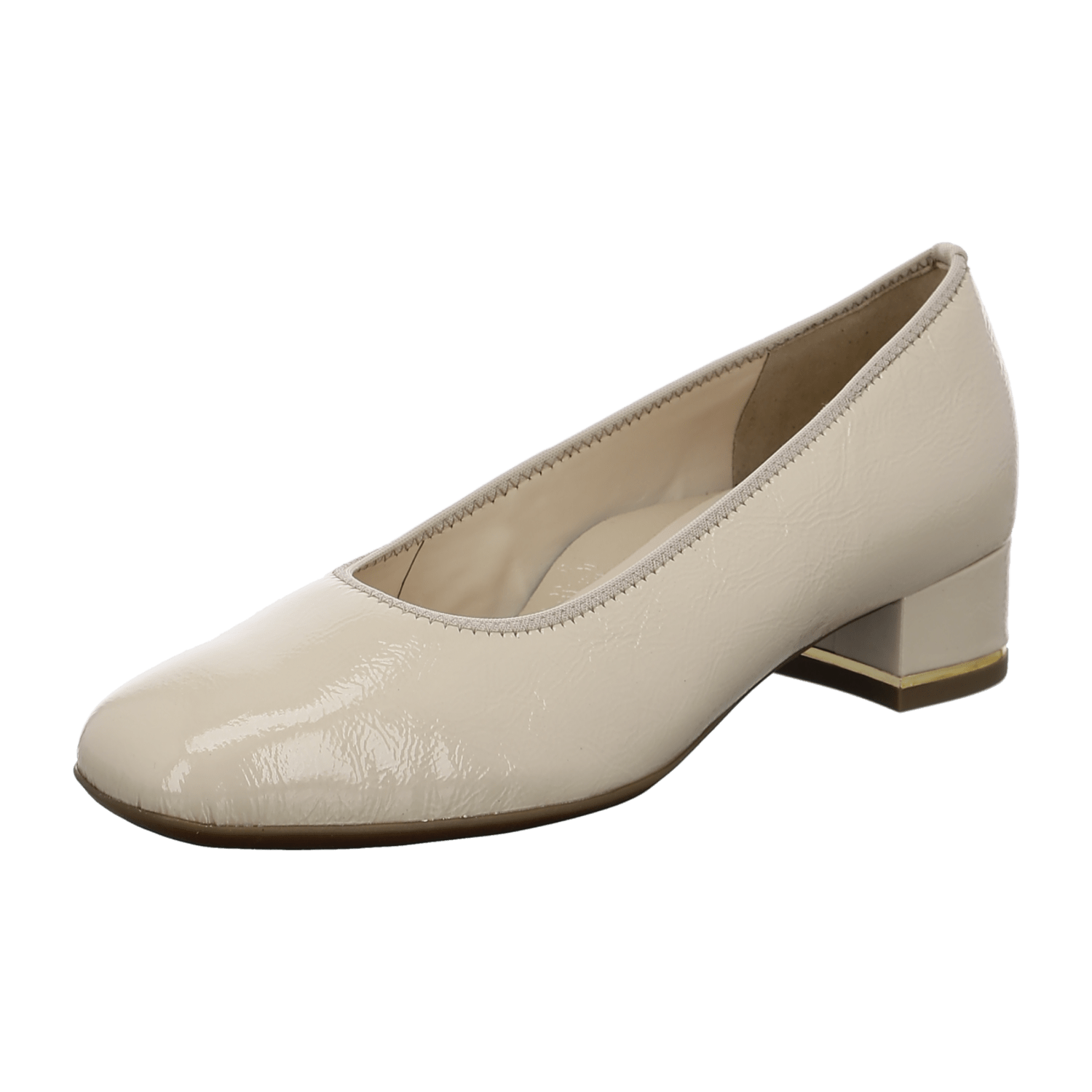 ARA Women's Pumps Smooth Leather Beige Square Toe Pull-On Style Leather Lining Synthetic Rubber Sole
