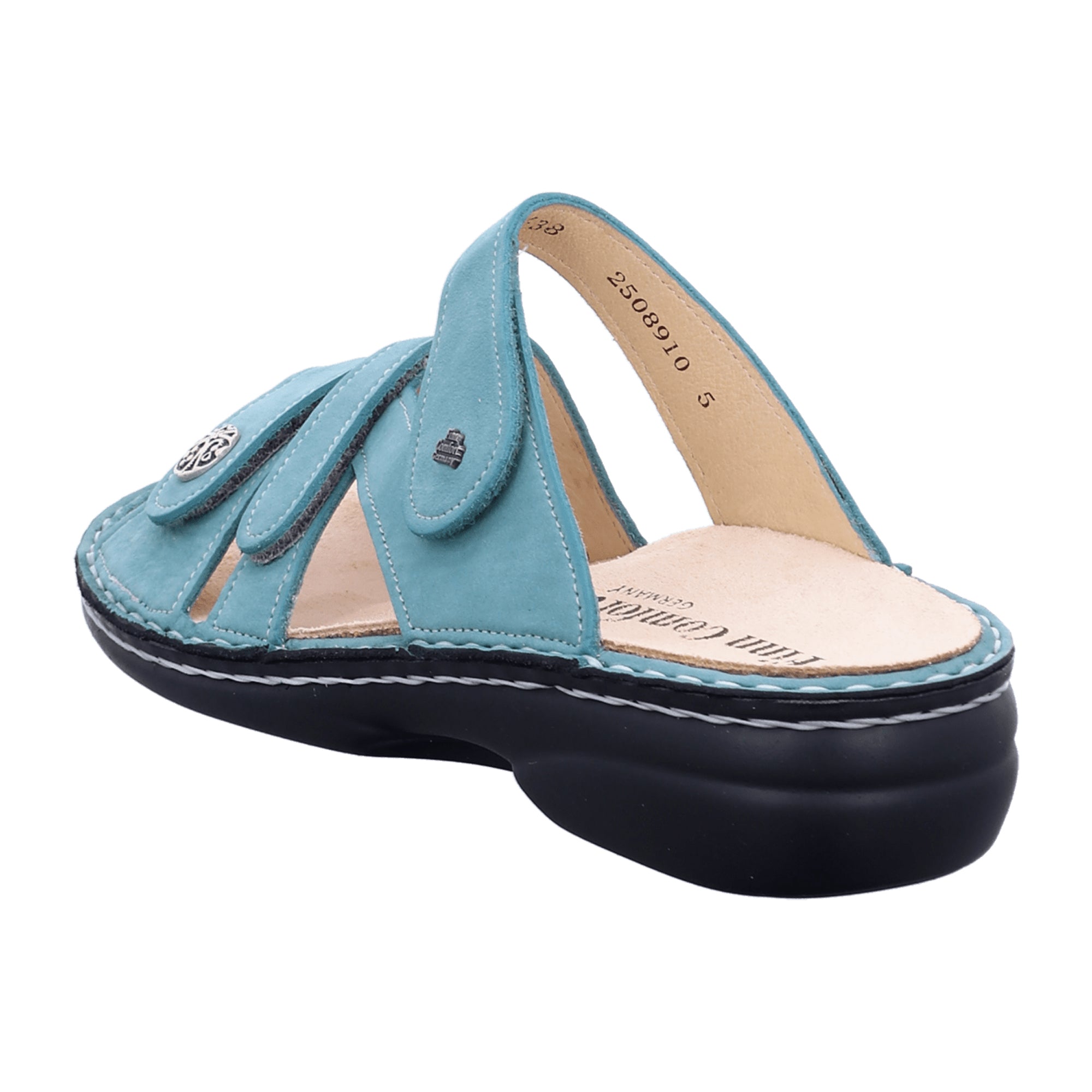 Finn Comfort Ventura-S Women's Comfort Slide Sandals in Ice Green Nubuck Leather, Adjustable Straps - 82568-007484