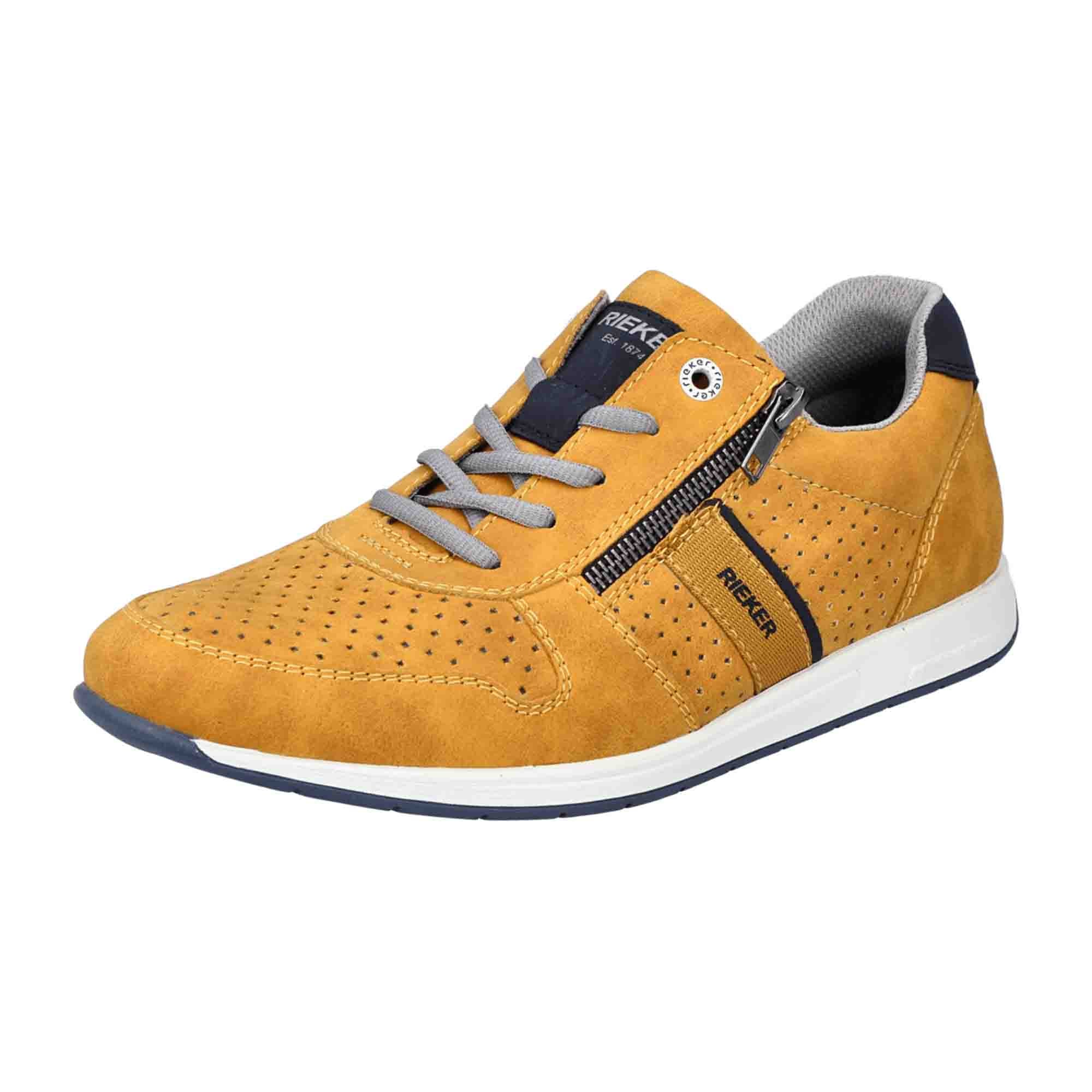 Rieker Yellow Men's Sneakers with Zipper and Laces, Comfortable and Lightweight