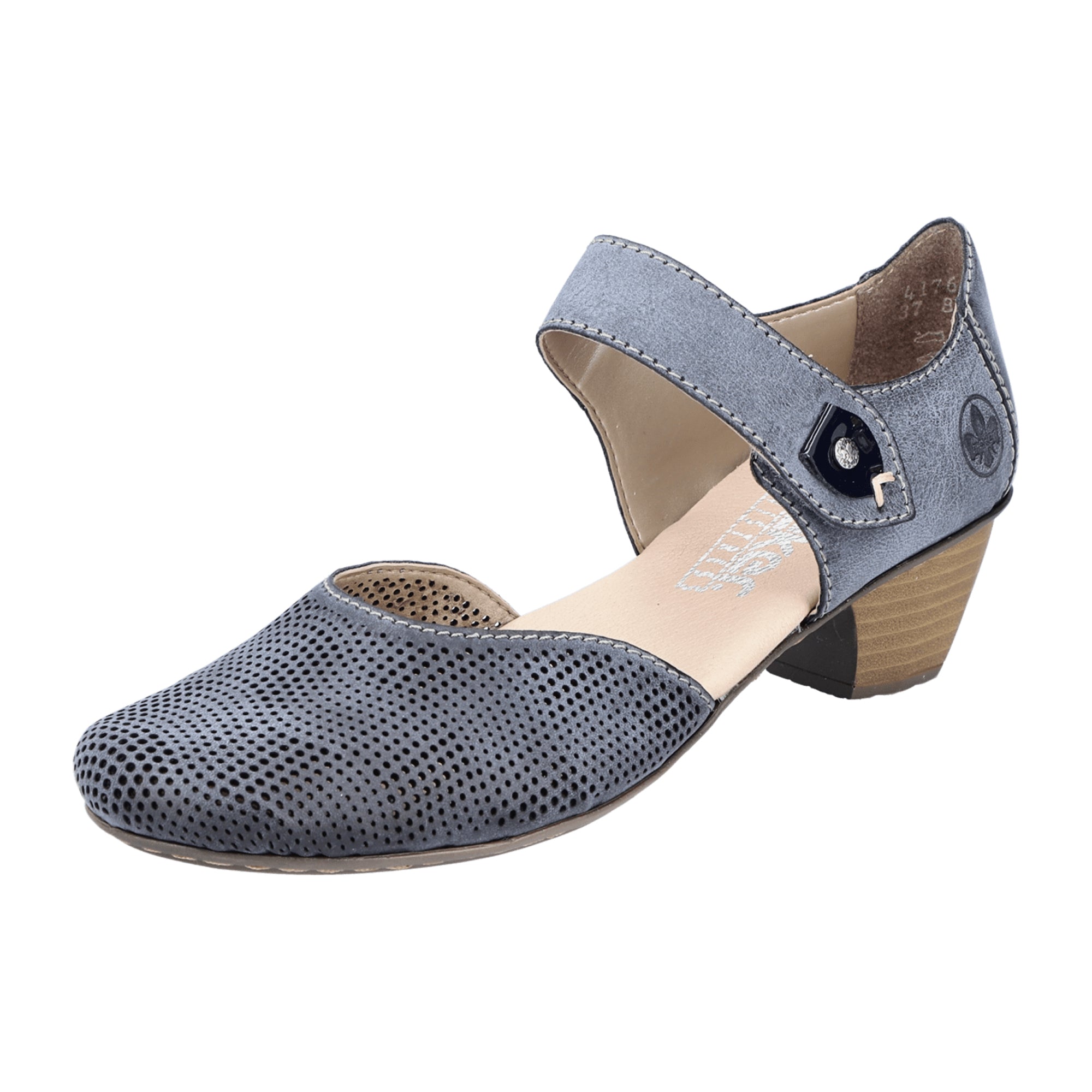 Rieker FSK Blue Womens Slip-On Shoes with Comfort Block Heel