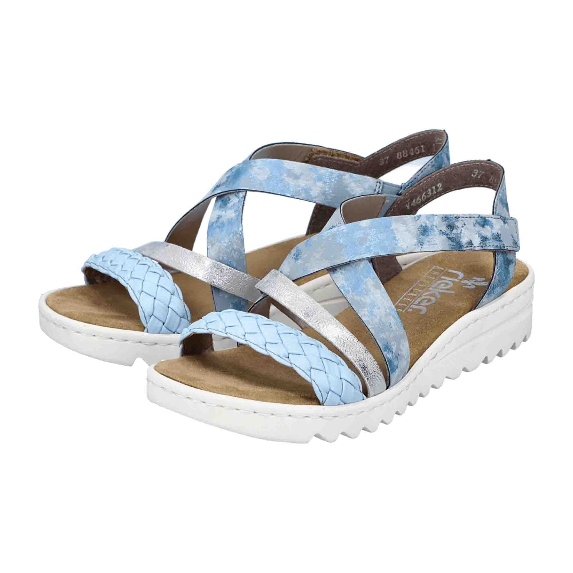 Rieker Comfortable Women's Blue Sandals with Cross Straps and Velcro Closure