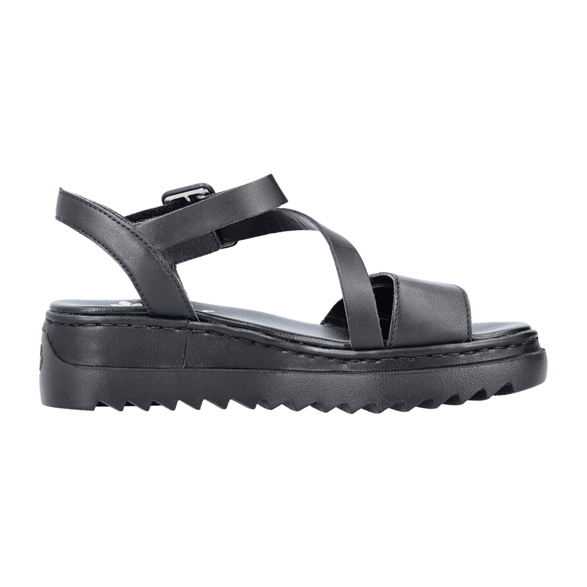 Rieker Women's Black Leather Sandals with Velcro Straps and Platform Sole