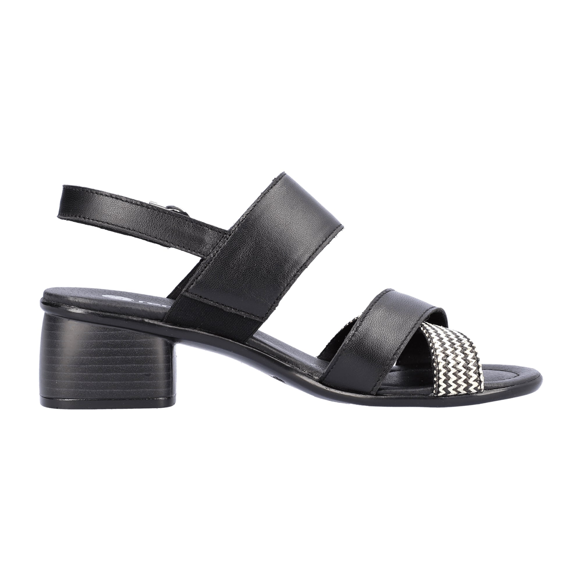 Remonte Women's Black Leather Sandals with Adjustable Straps and Block Heel